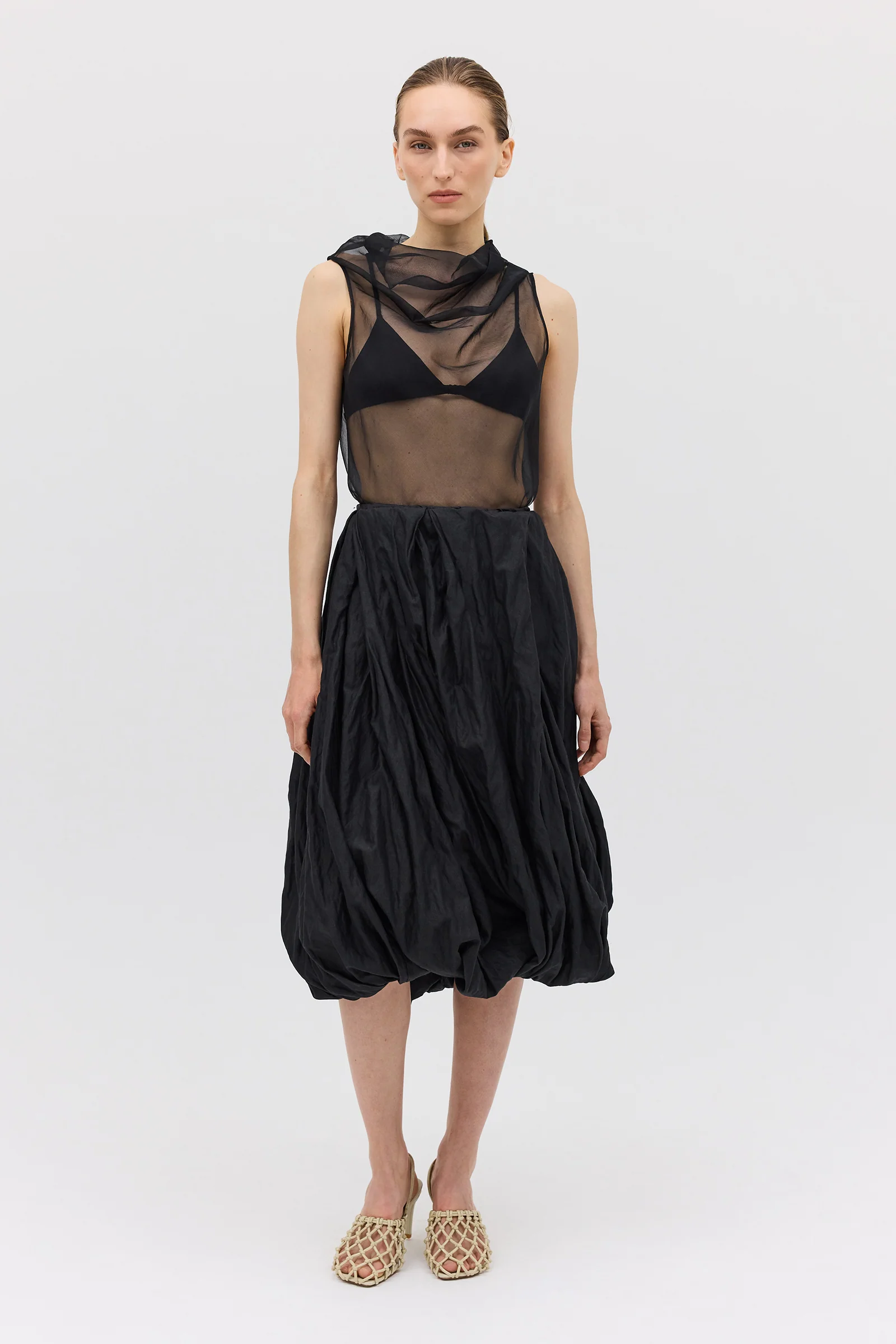 BLACK COTTON METAL DELIQUESCE SKIRT - Image 3