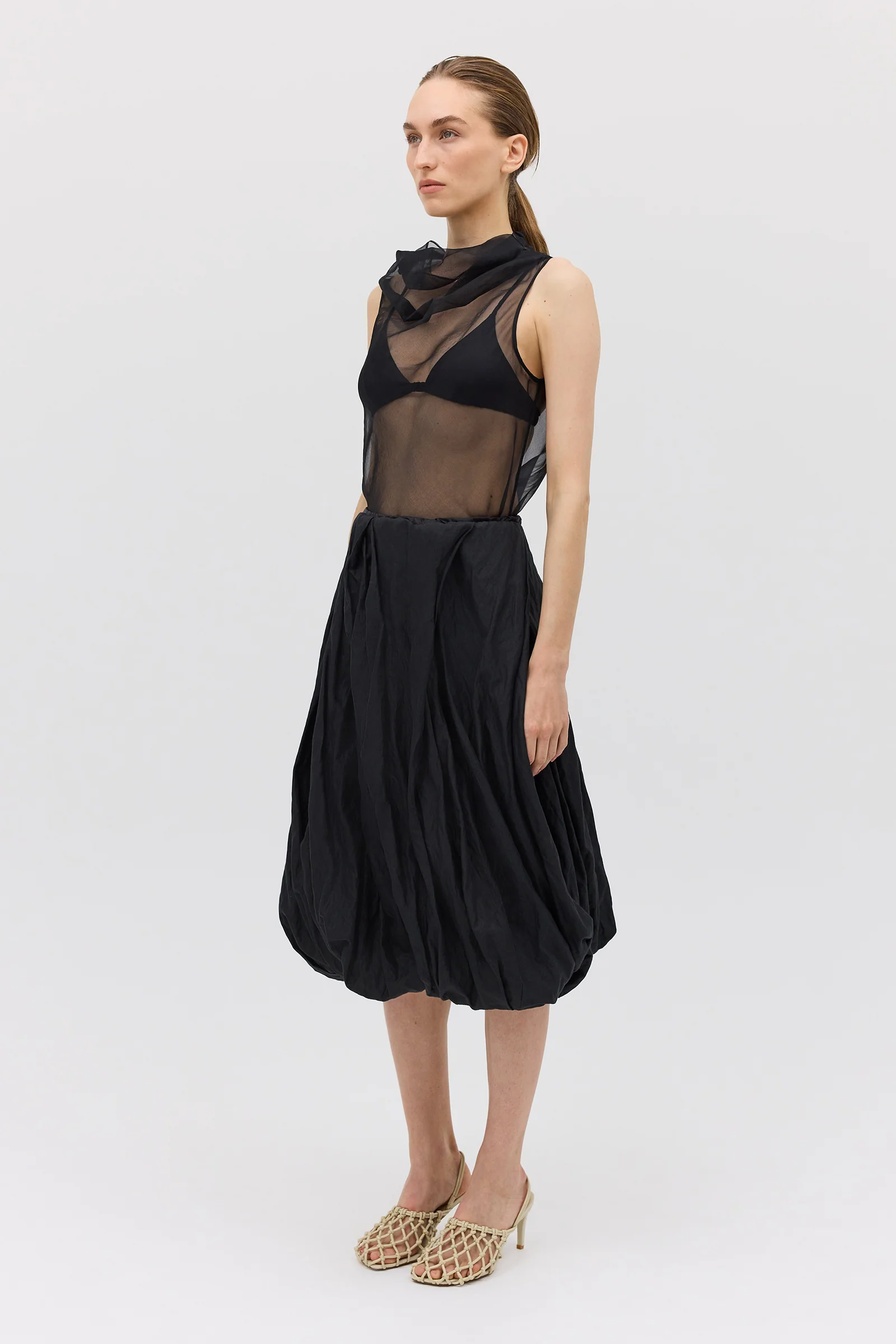 BLACK COTTON METAL DELIQUESCE SKIRT - Image 4