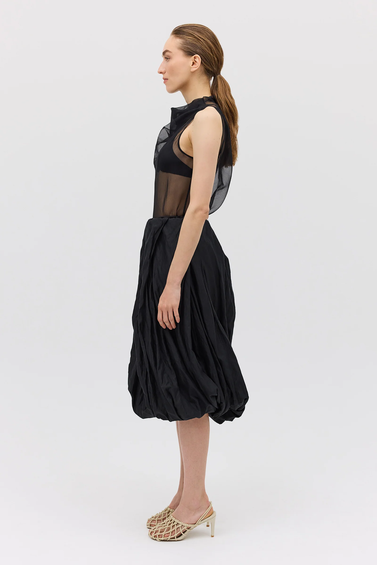 BLACK COTTON METAL DELIQUESCE SKIRT - Image 5