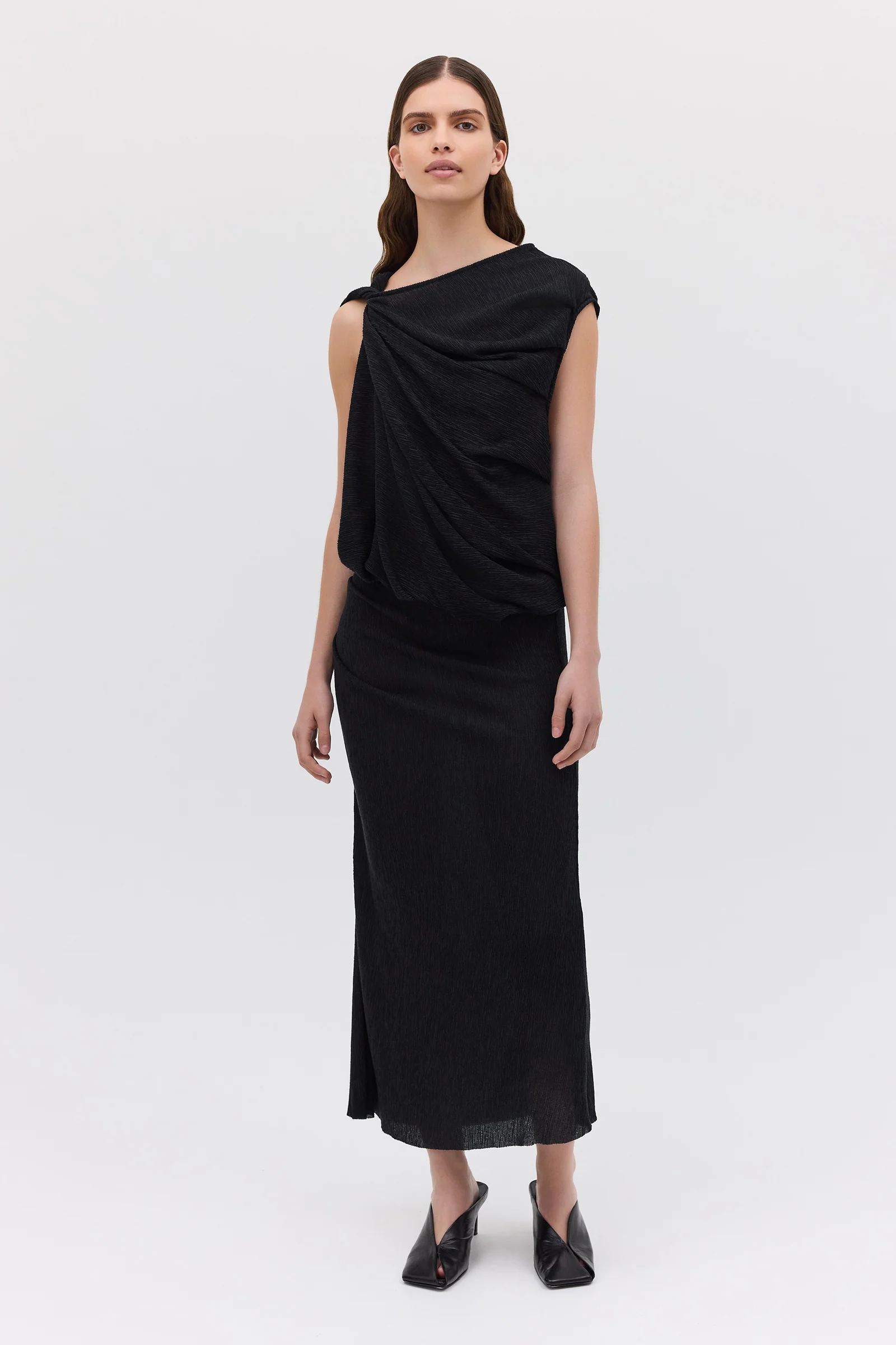 BLACK CRINKLE TUMBLE DRESS - Image 3