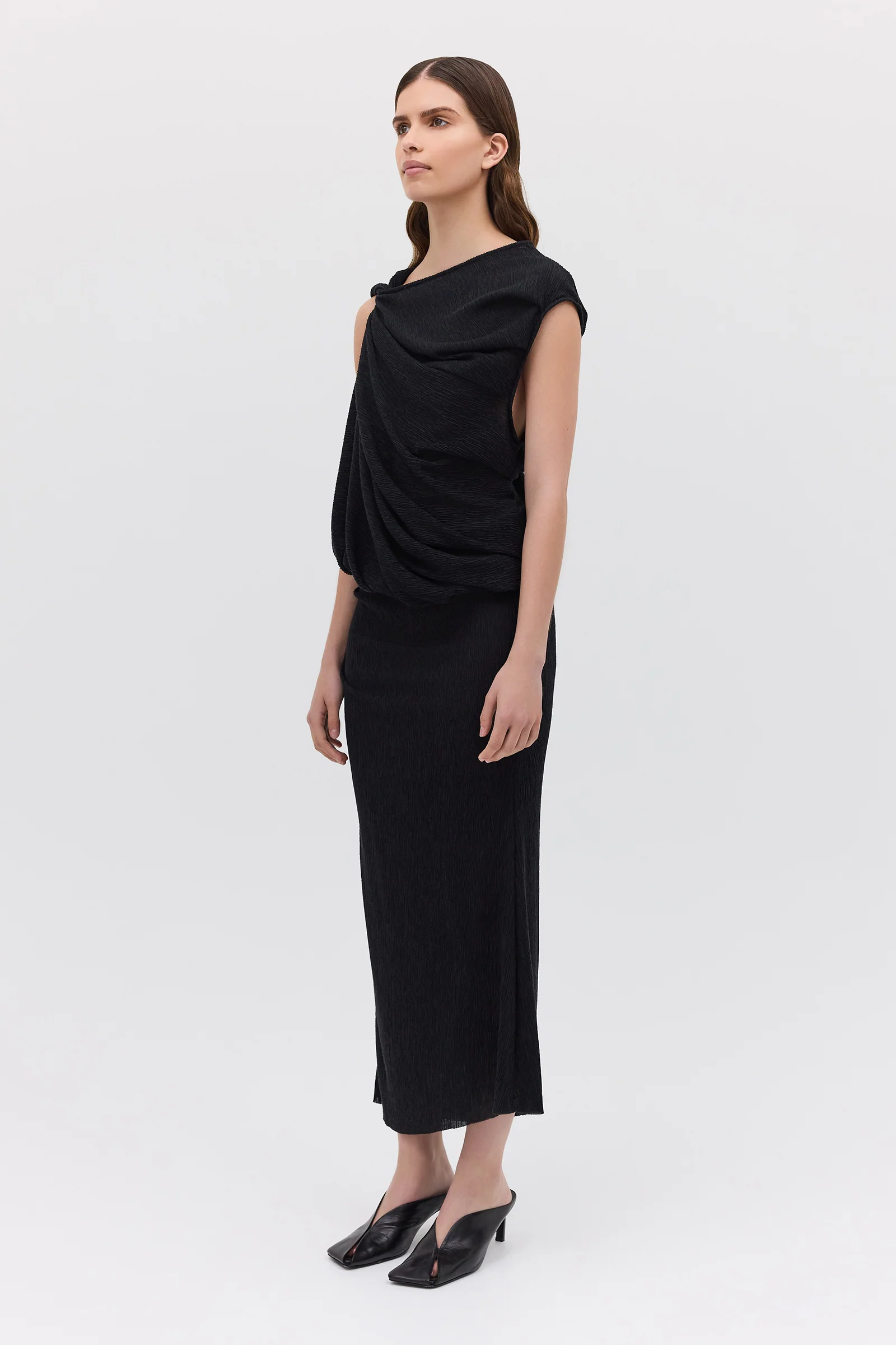 BLACK CRINKLE TUMBLE DRESS - Image 5