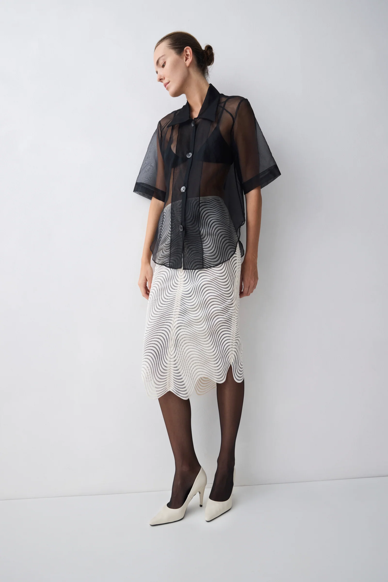 BLACK ORGANZA FREQUENCY SHIRT - Image 5