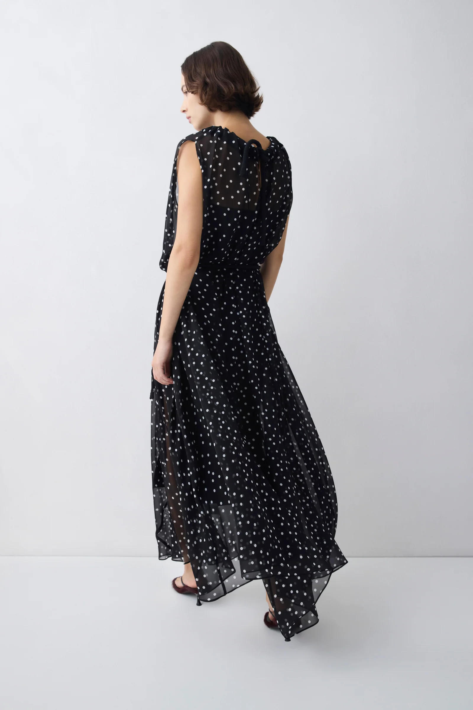 BLACK POLKA DOT SILK EMERGE DRESS - Image 3