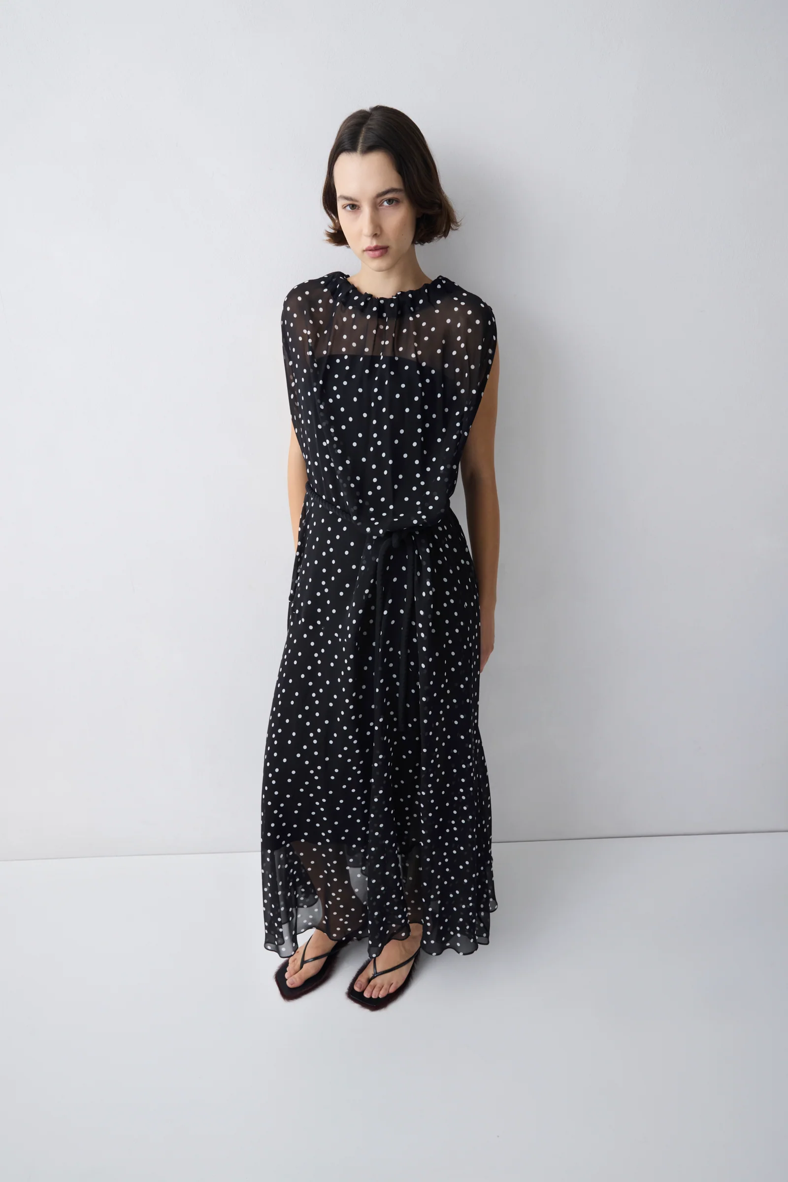 BLACK POLKA DOT SILK EMERGE DRESS - Image 4