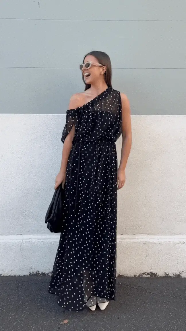 BLACK POLKA DOT SILK EMERGE DRESS - Image 5