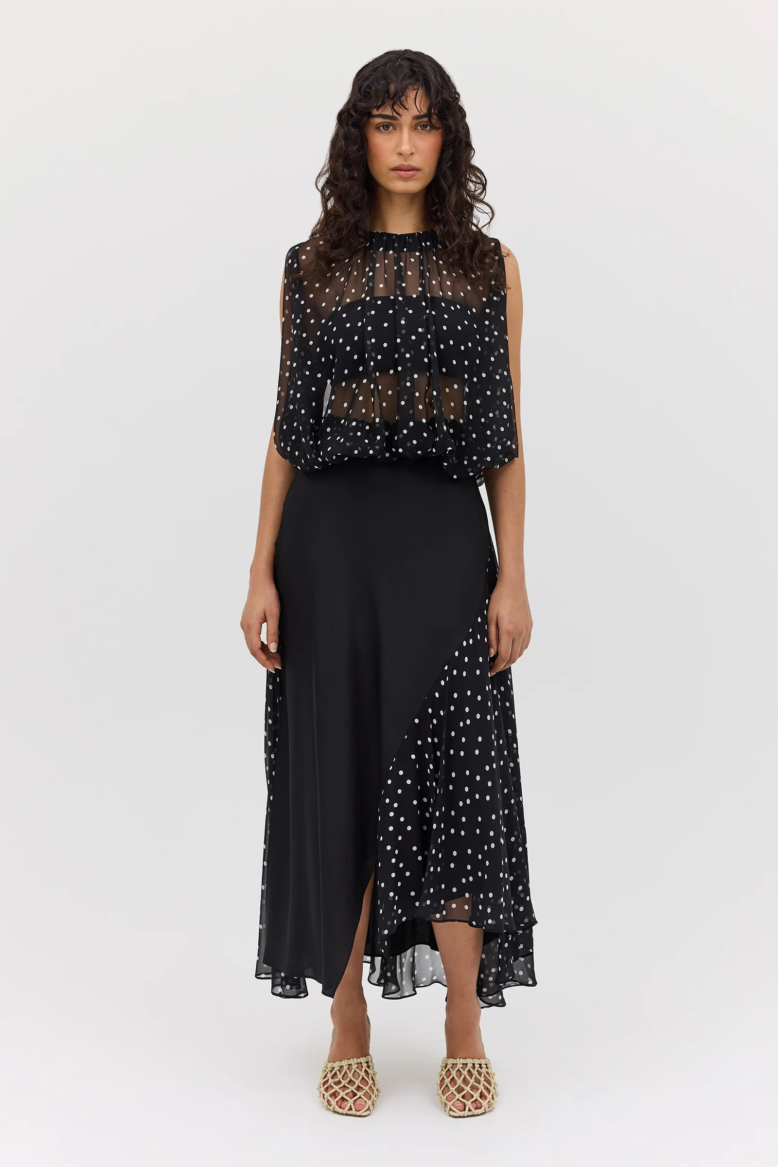 BLACK POLKA DOT SILK EMERGE TOP - Image 3