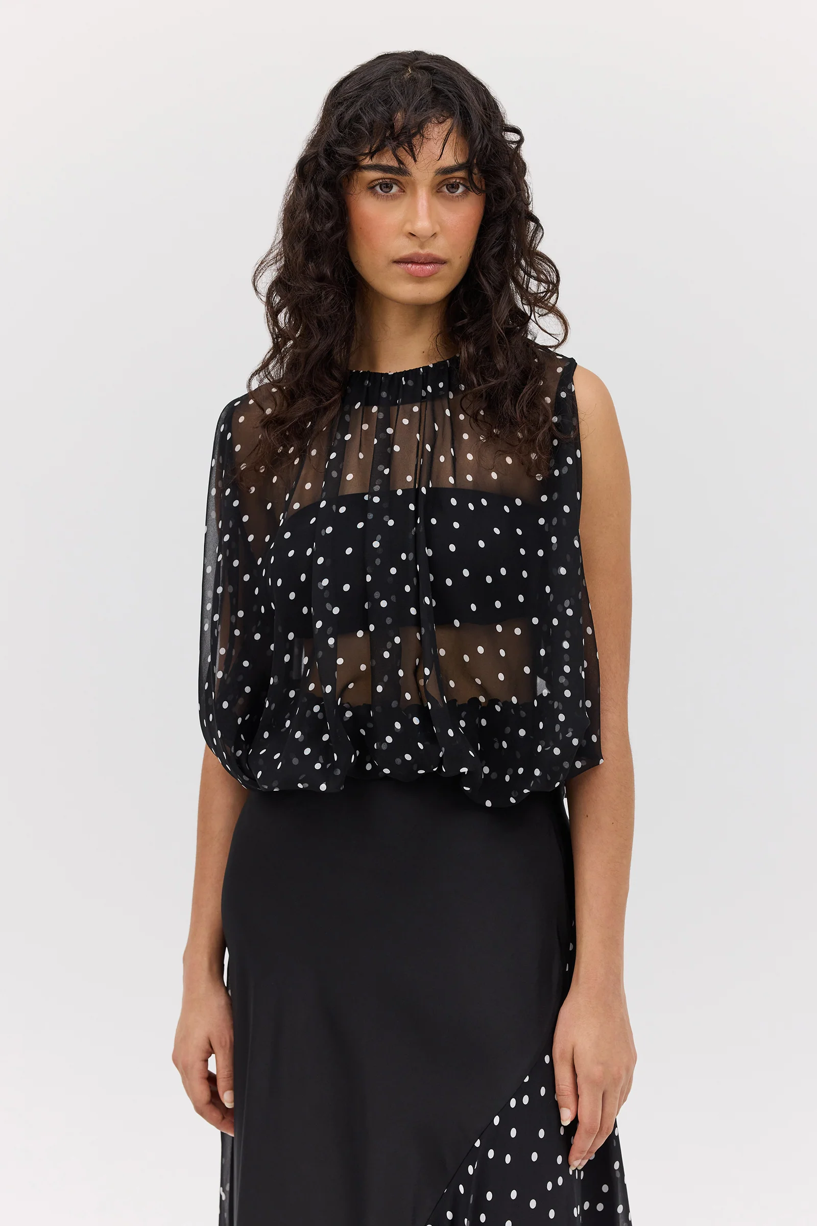 BLACK POLKA DOT SILK EMERGE TOP - Image 4
