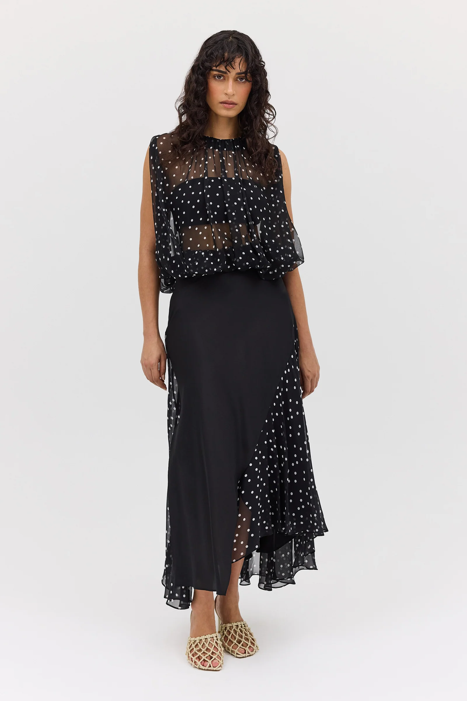 BLACK POLKA DOT SILK EMERGE TOP - Image 5