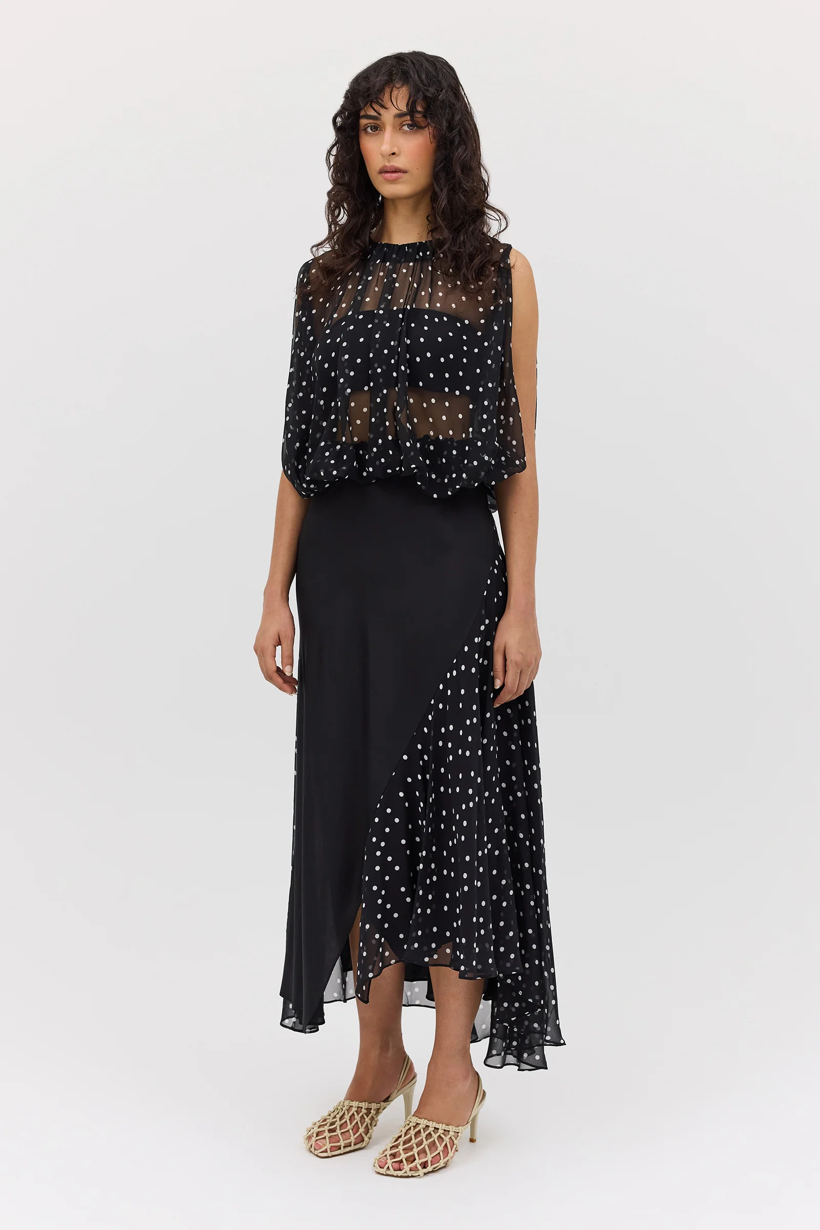 BLACK POLKA DOT SILK EMERGE TOP - Image 7