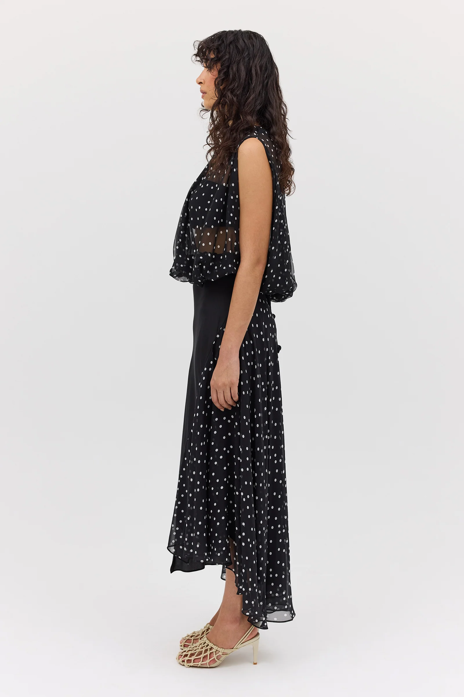 BLACK POLKA DOT SILK EMERGE TOP - Image 8