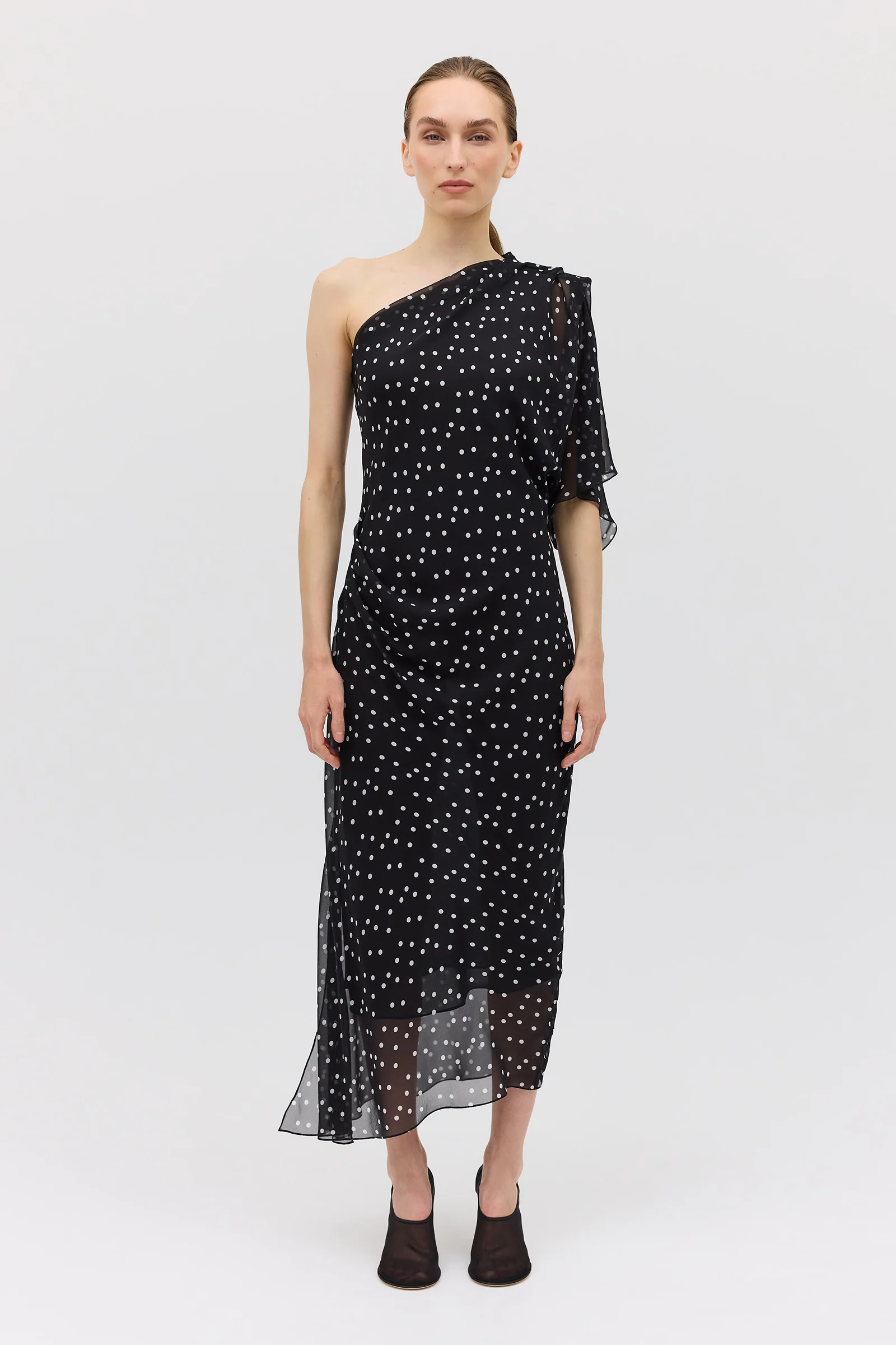 BLACK POLKA DOT SILK VALENCIA DRESS - Image 3
