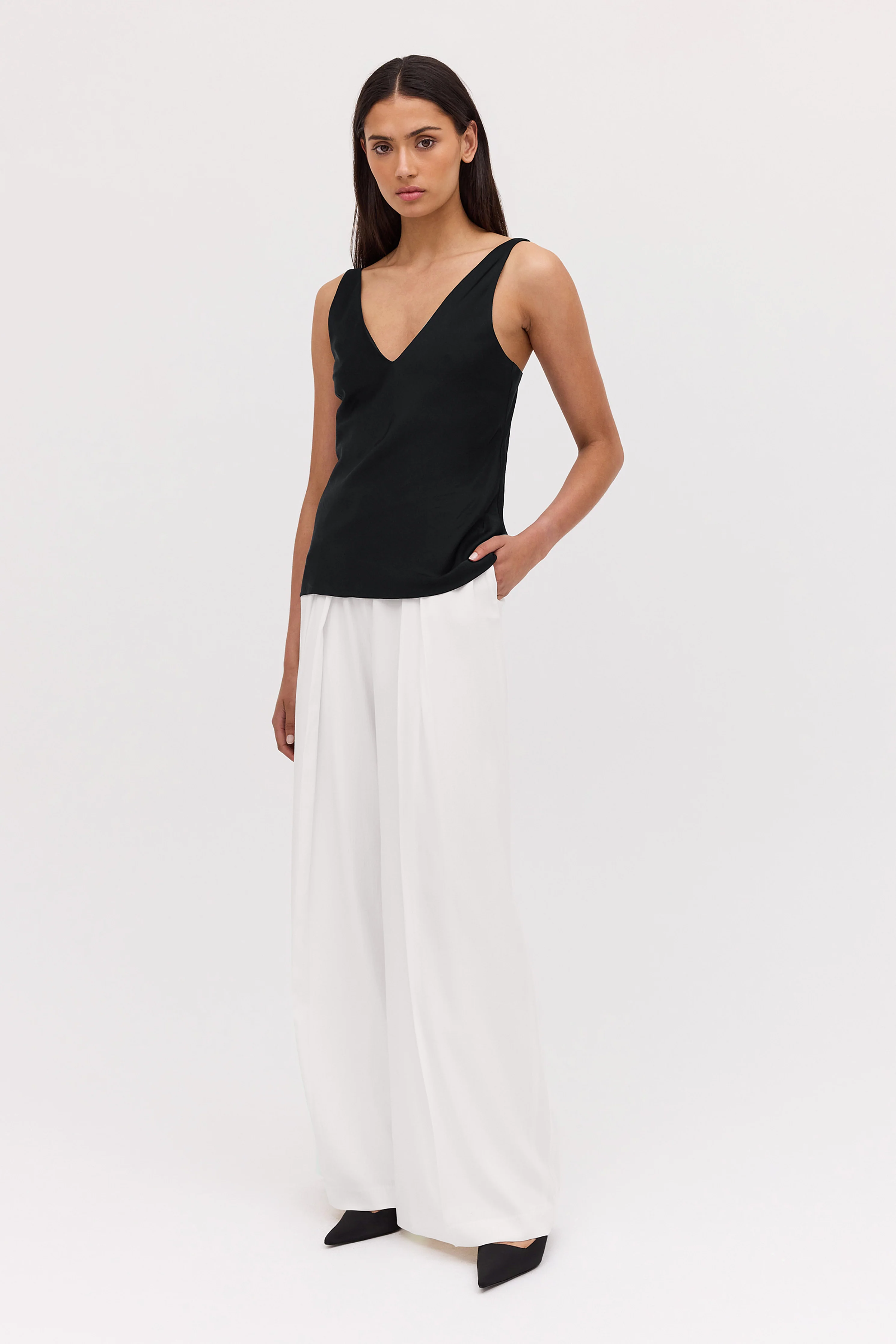 BLACK SATIN CREPE CLAUDE TANK - Image 3
