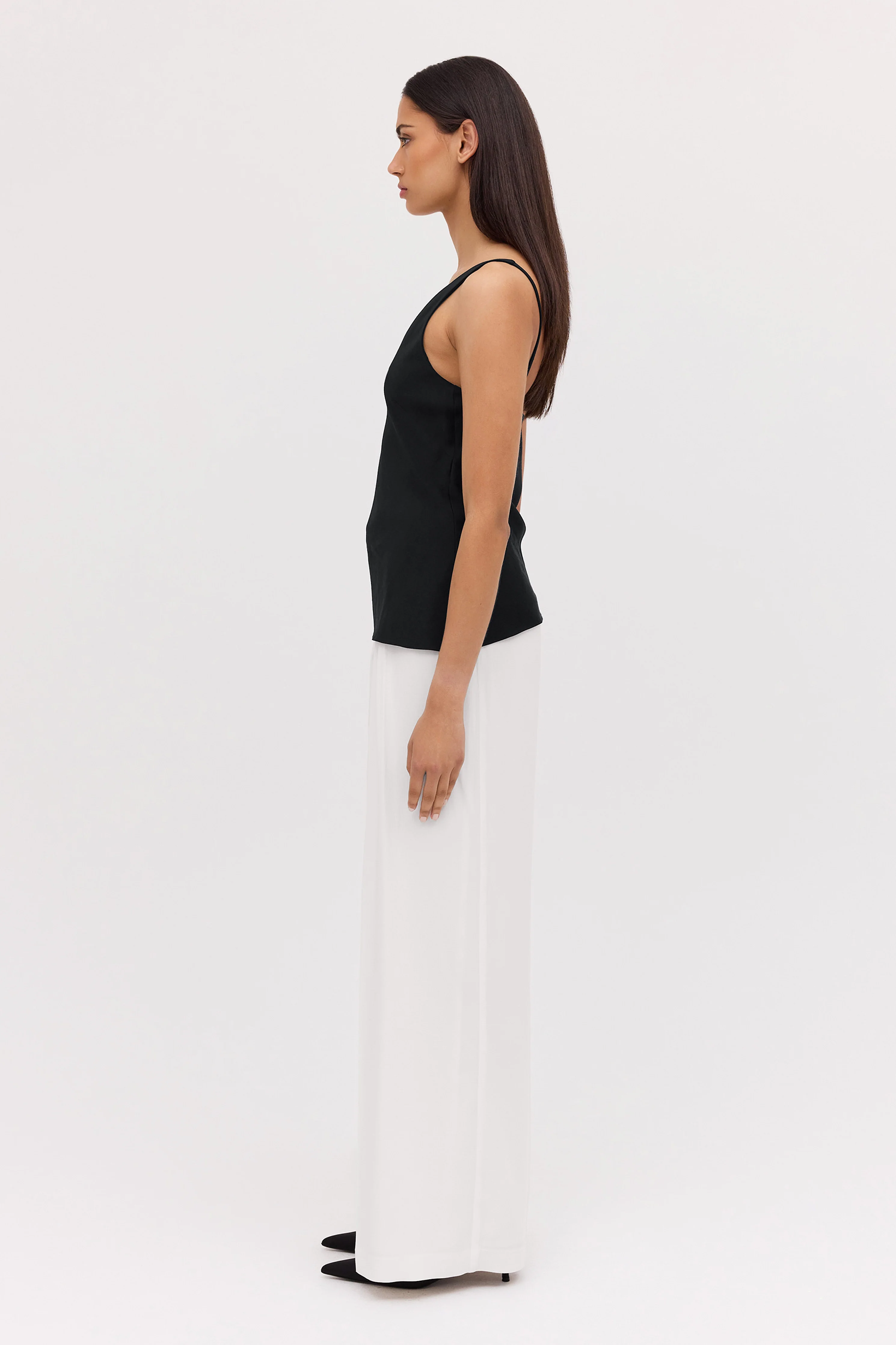 BLACK SATIN CREPE CLAUDE TANK - Image 4