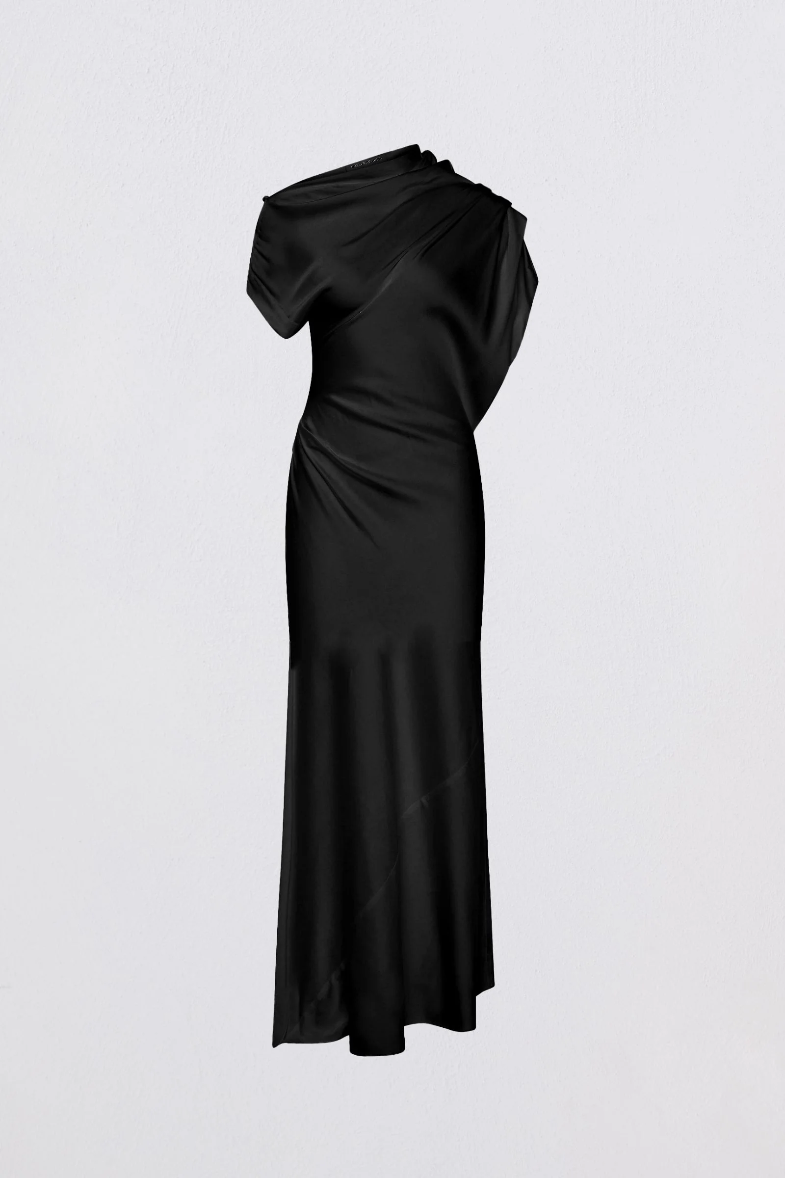 BLACK SATIN CREPE DECODE DRESS - Image 6