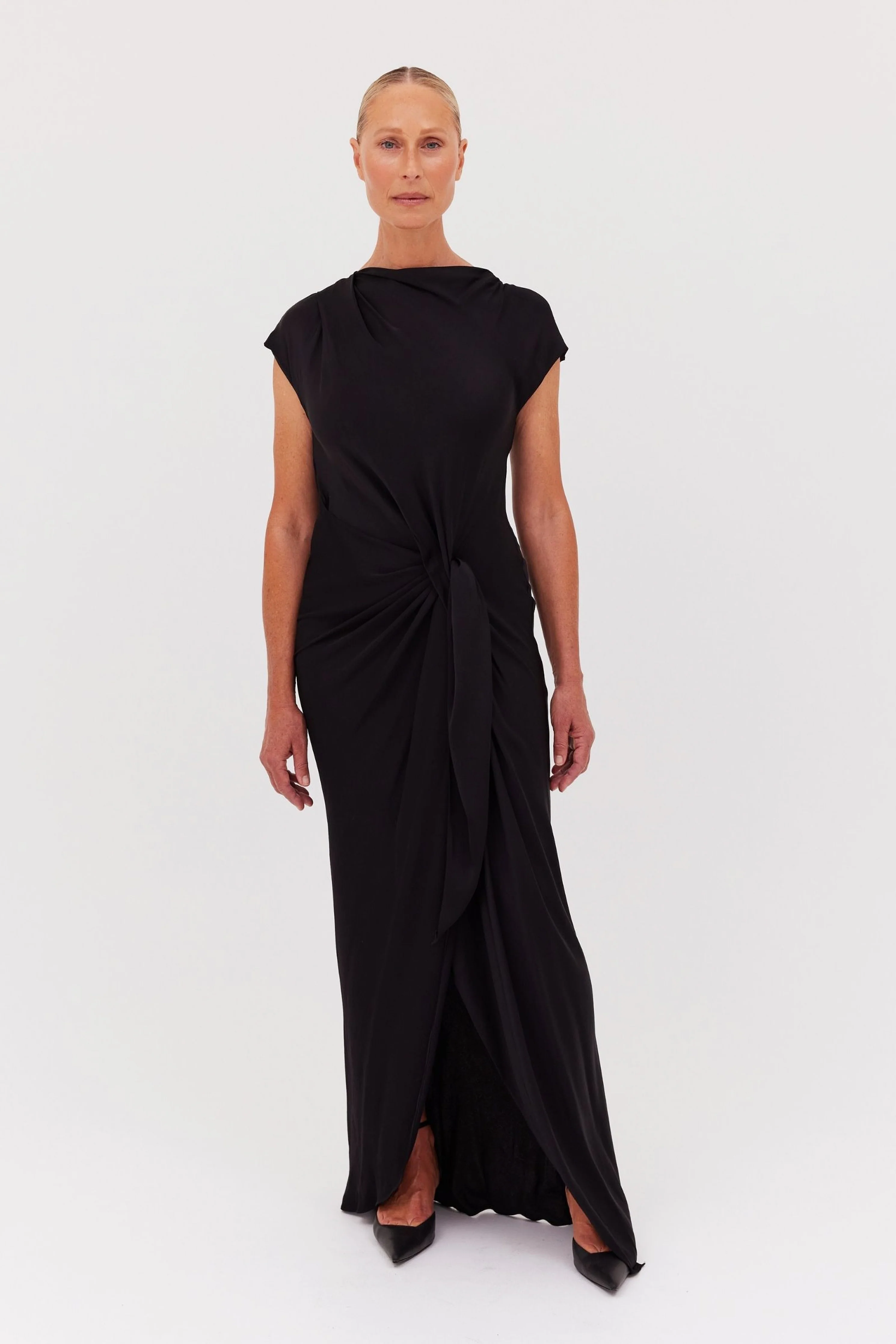 BLACK SATIN CREPE EVA DRESS - Image 3