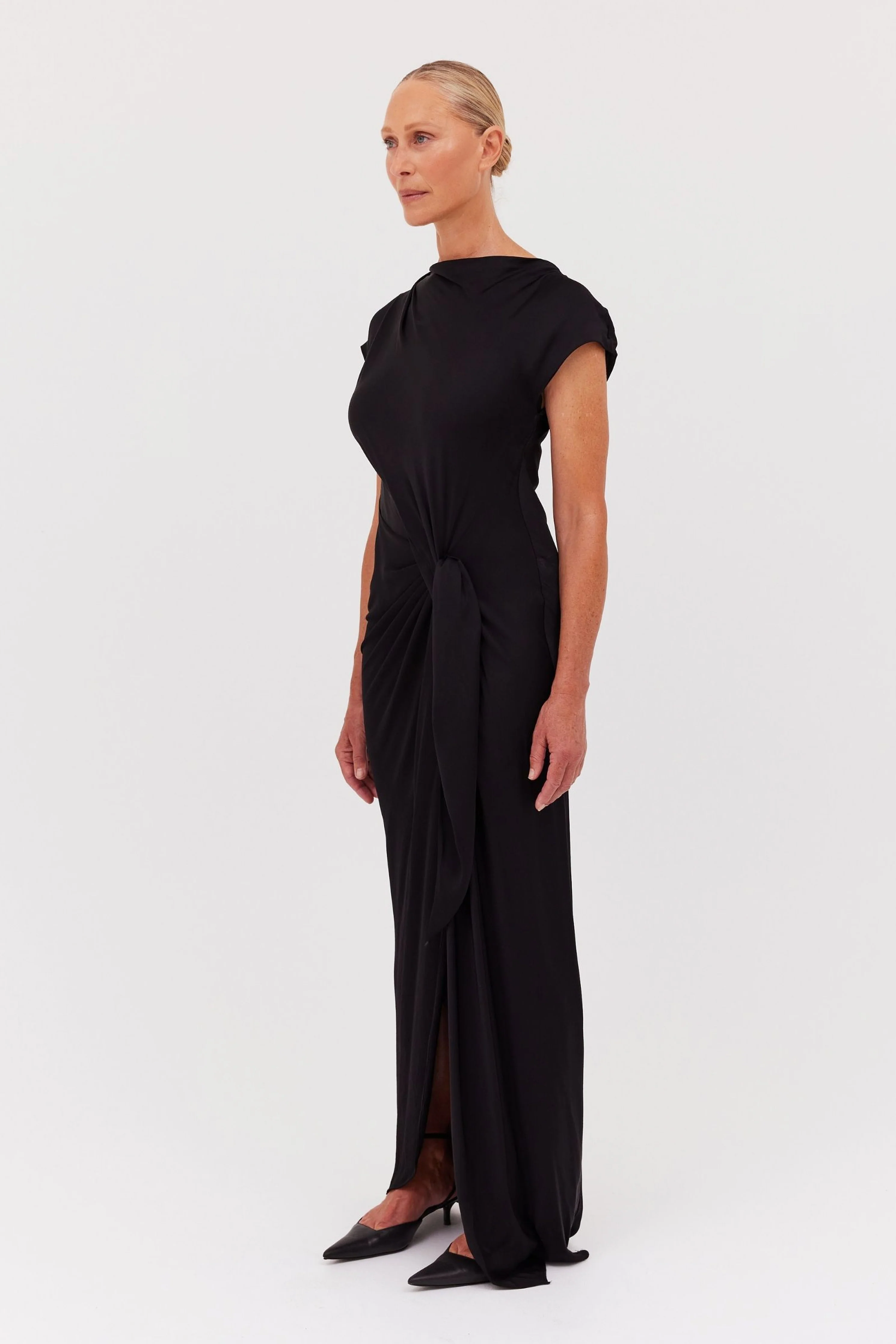 BLACK SATIN CREPE EVA DRESS - Image 4