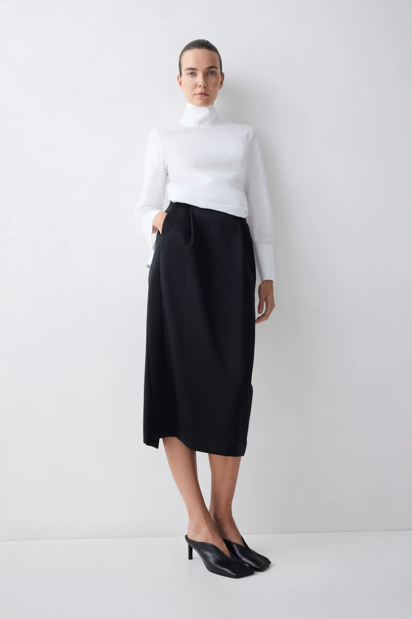 BLACK SATIN EMBER SKIRT - Image 3