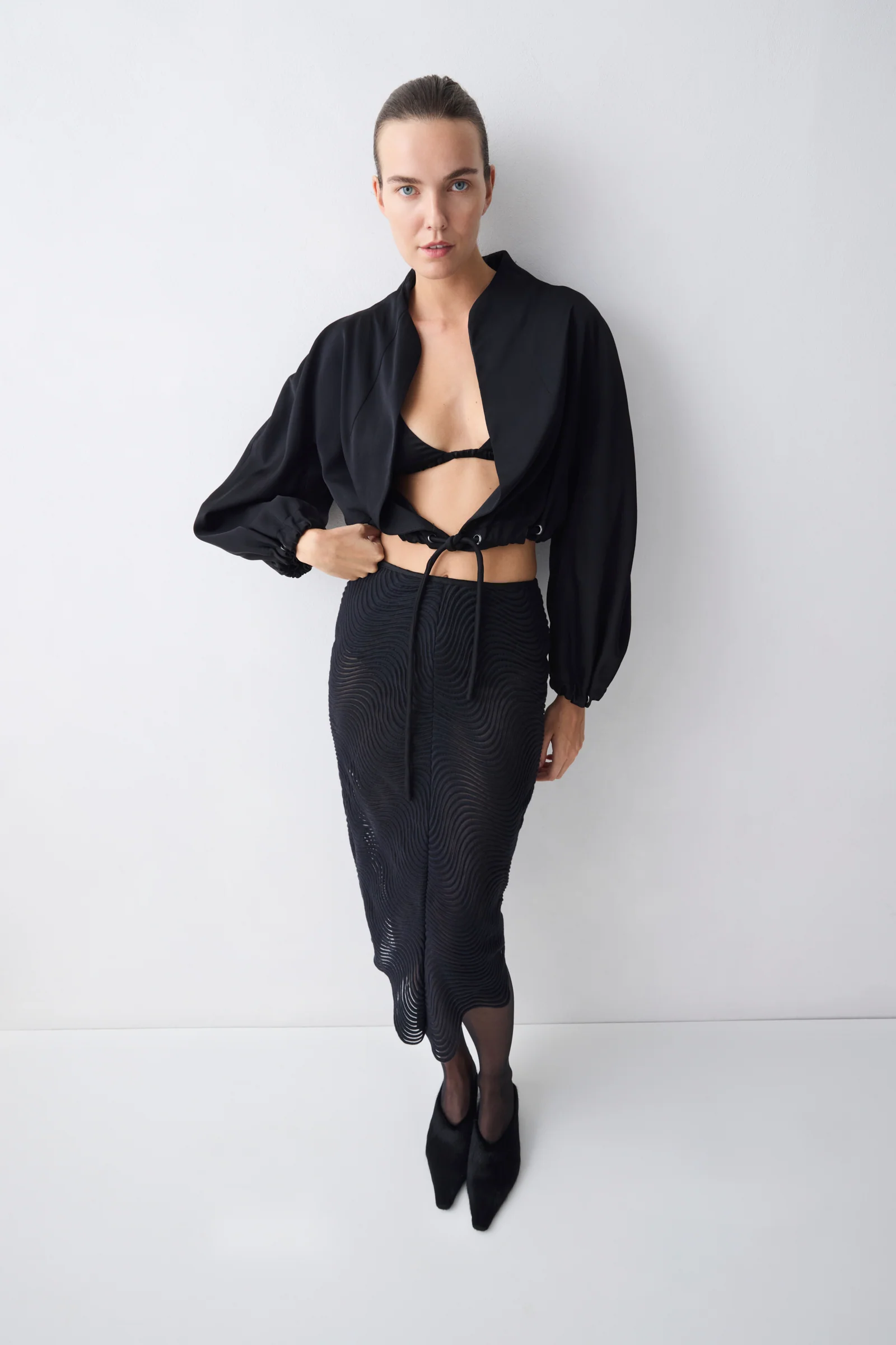 BLACK SATIN SUITING CAMPBELL BOMBER - Image 3