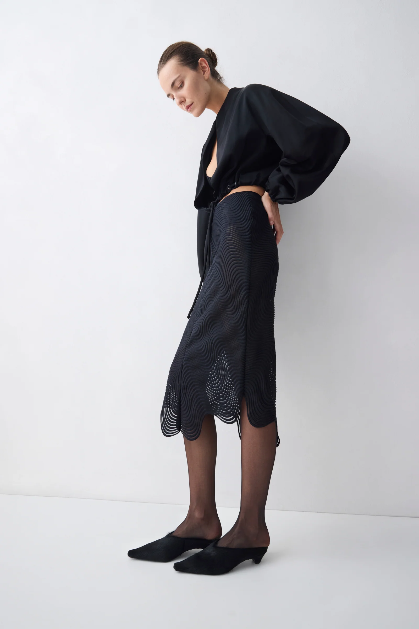 BLACK SATIN SUITING CAMPBELL BOMBER - Image 5