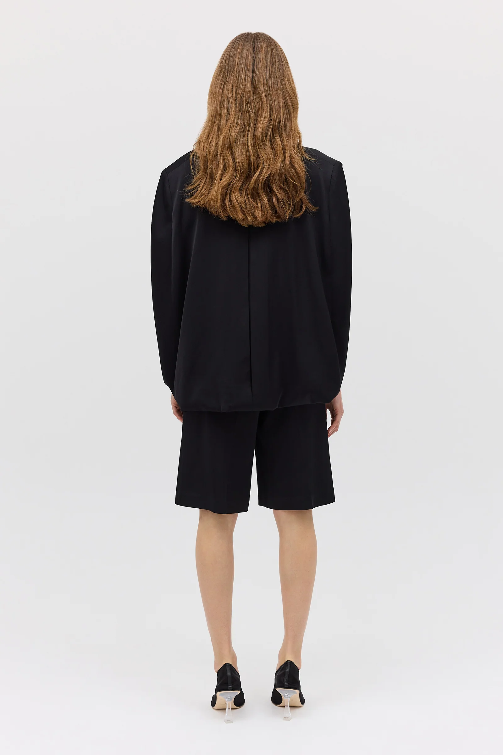 BLACK SATIN SUITING CURRENT CAPE JACKET - Image 7