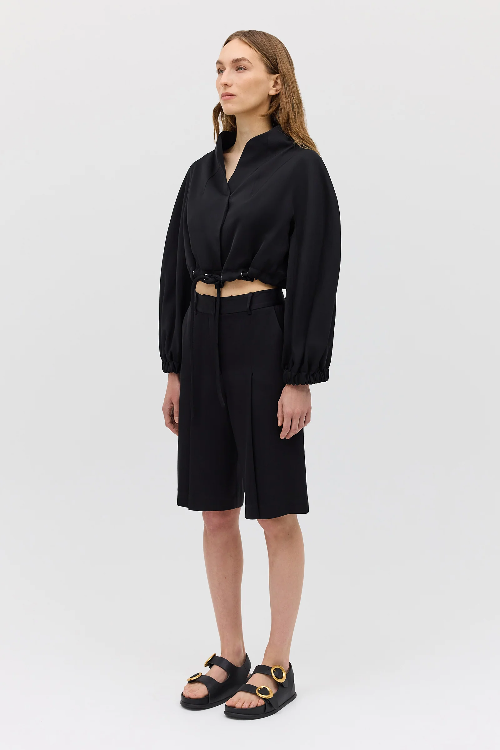 BLACK SATIN SUITING SURGES SHORT - Image 3