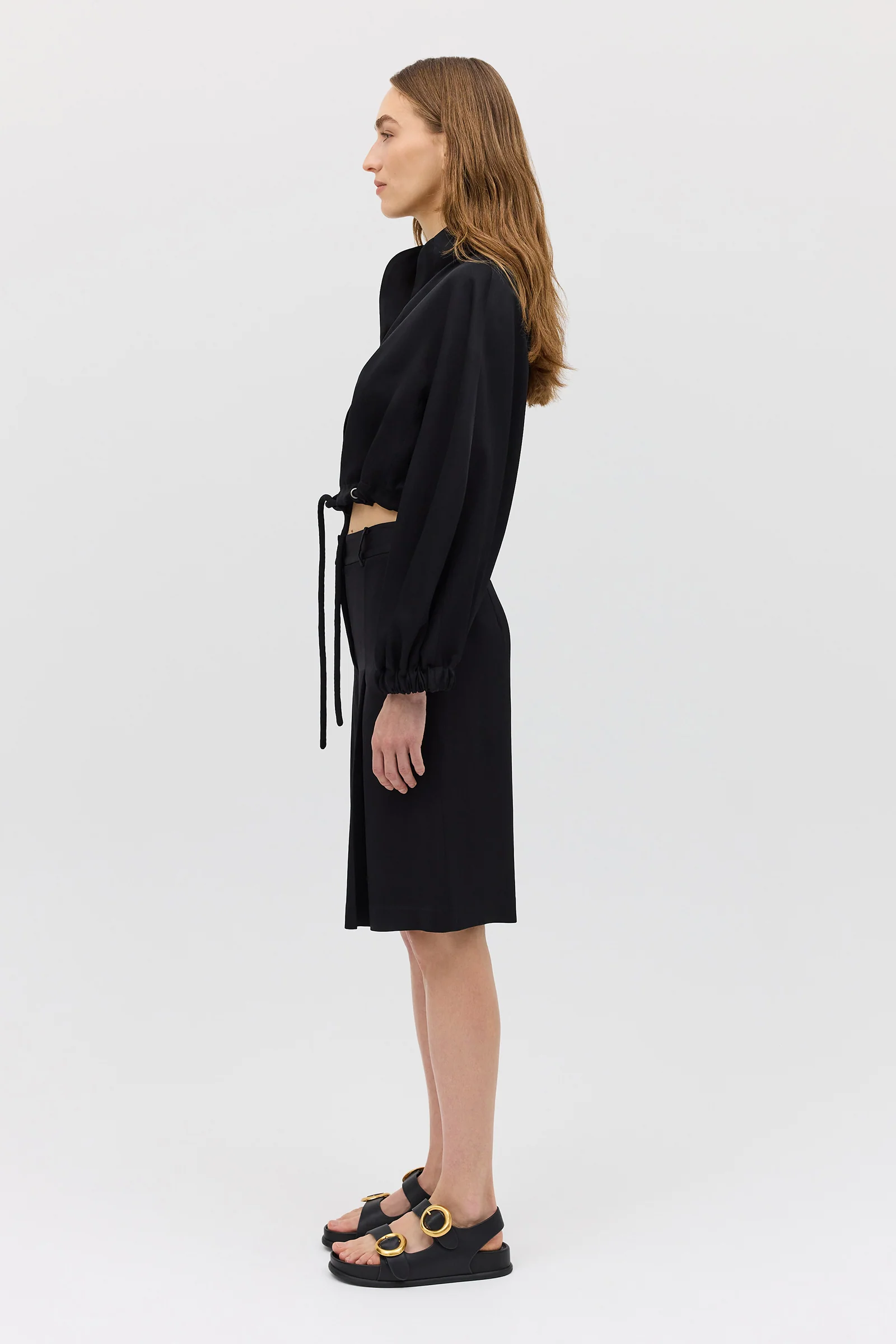 BLACK SATIN SUITING SURGES SHORT - Image 4
