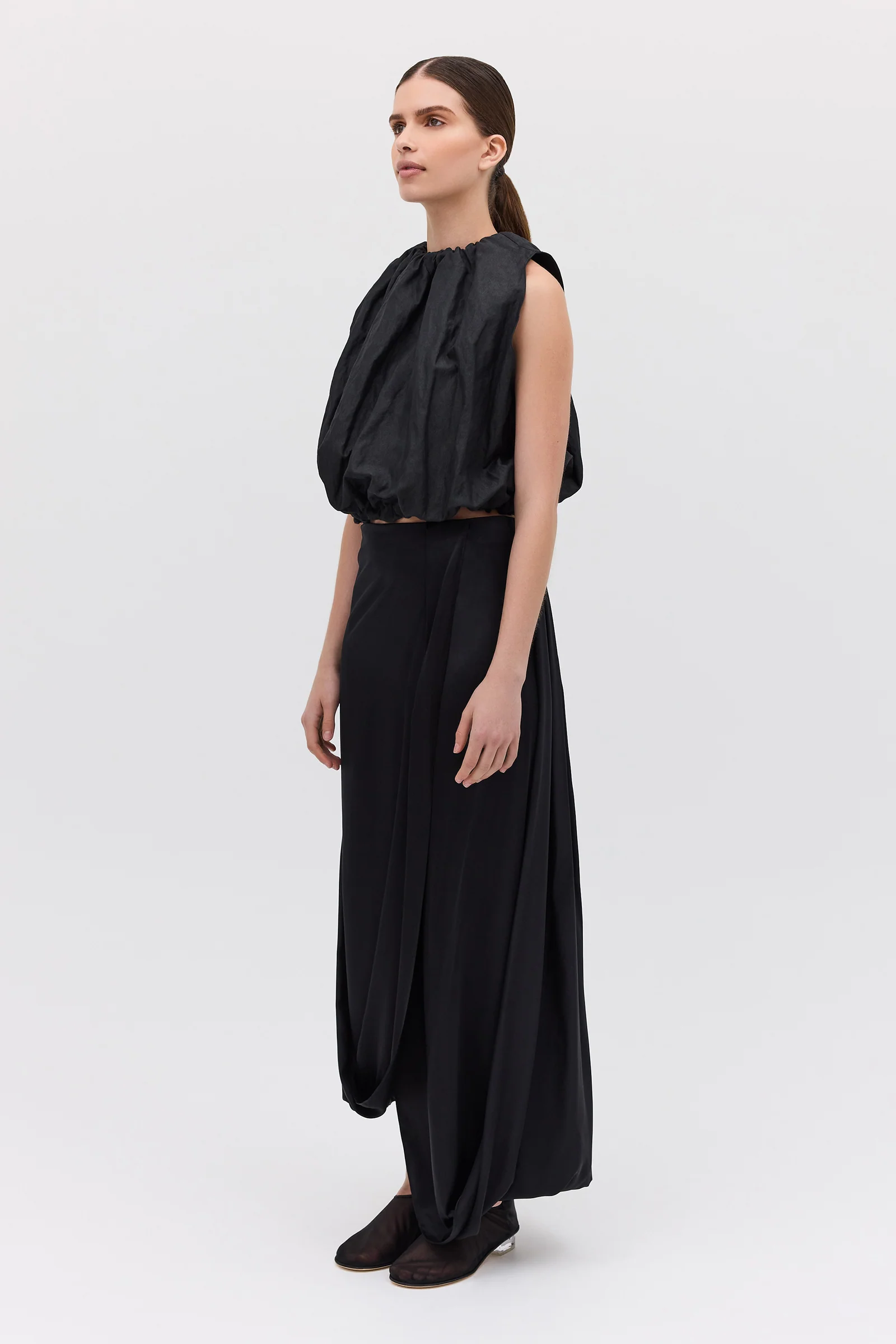BLACK SILK SATIN SURRENDER SKIRT - Image 3