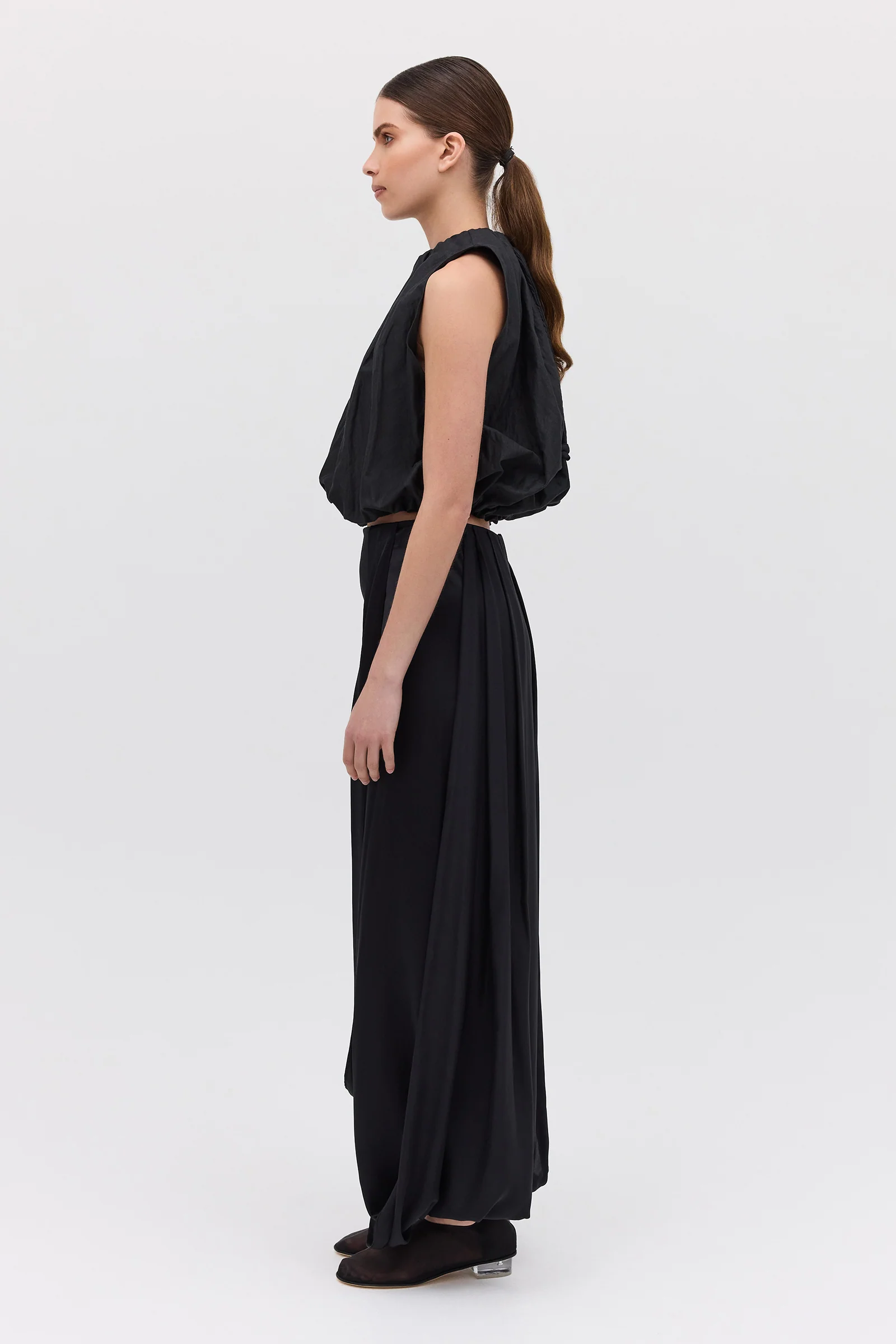 BLACK SILK SATIN SURRENDER SKIRT - Image 4