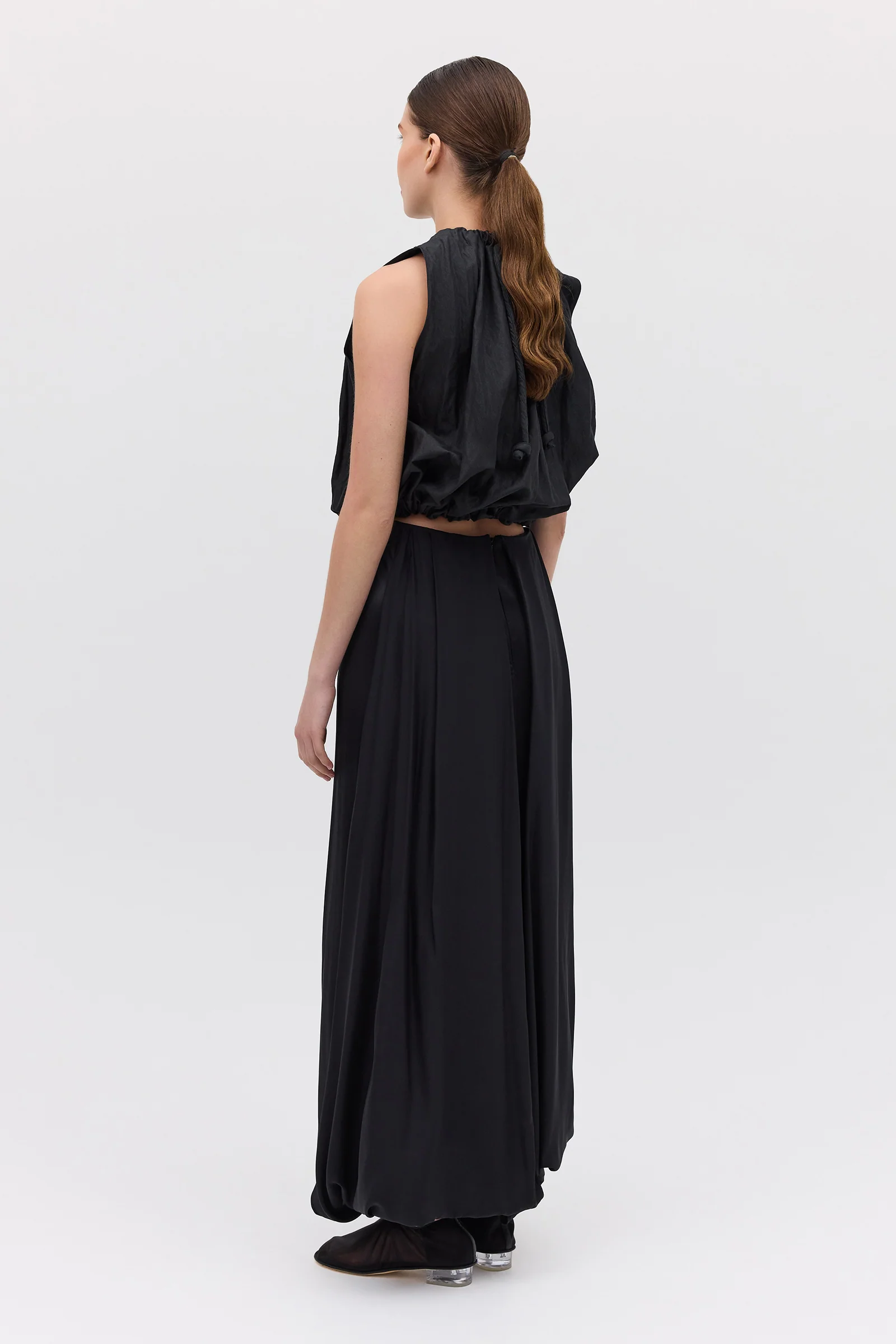 BLACK SILK SATIN SURRENDER SKIRT - Image 5