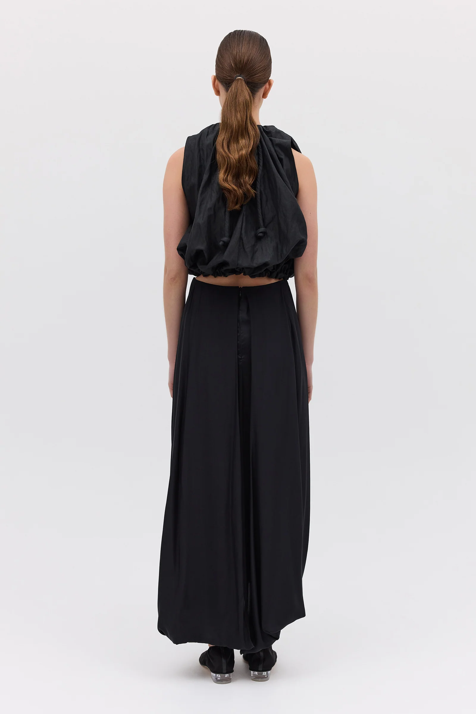 BLACK SILK SATIN SURRENDER SKIRT - Image 6