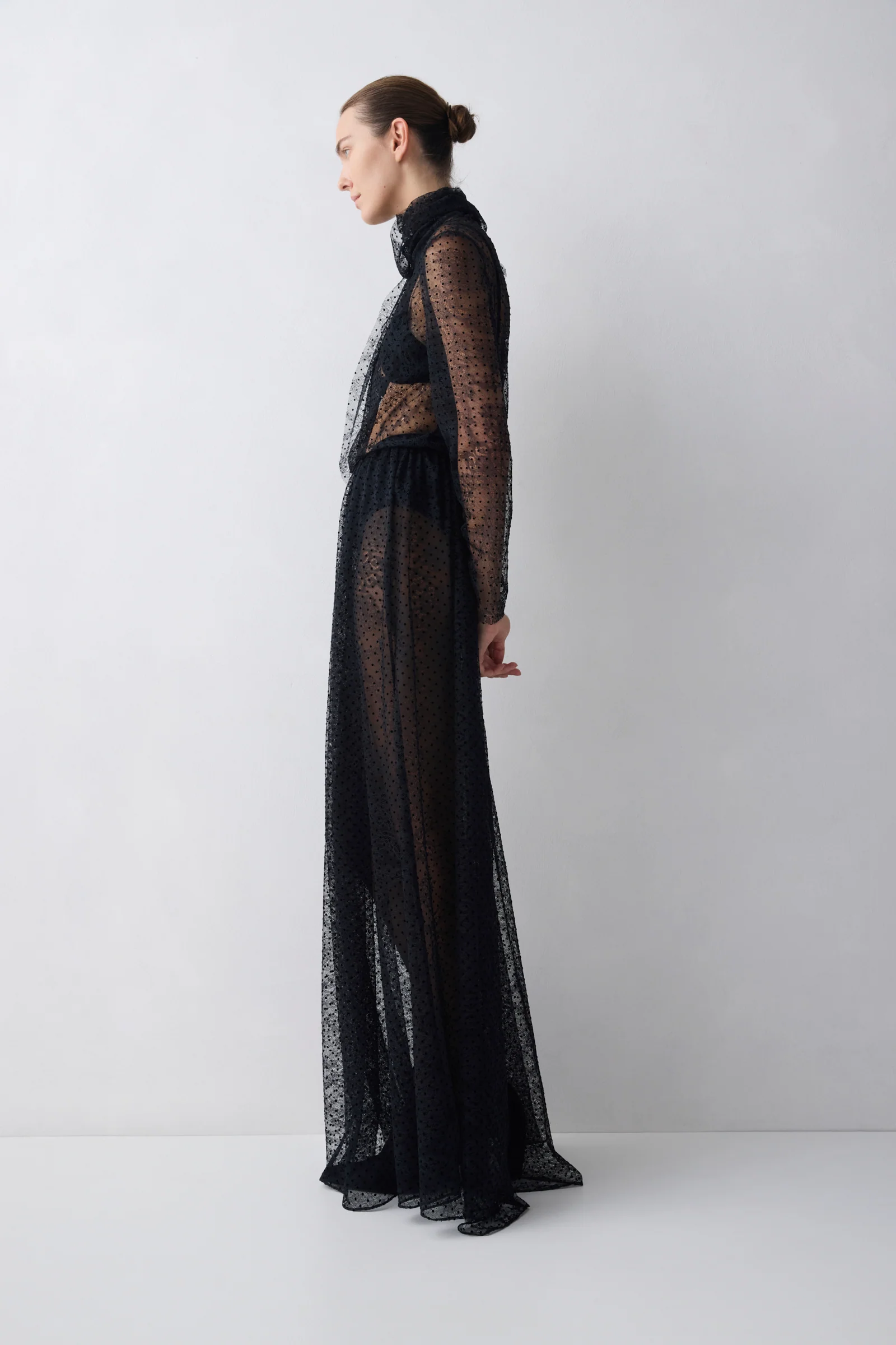 BLACK SPOT LACE BYSTANDER TOP - Image 3