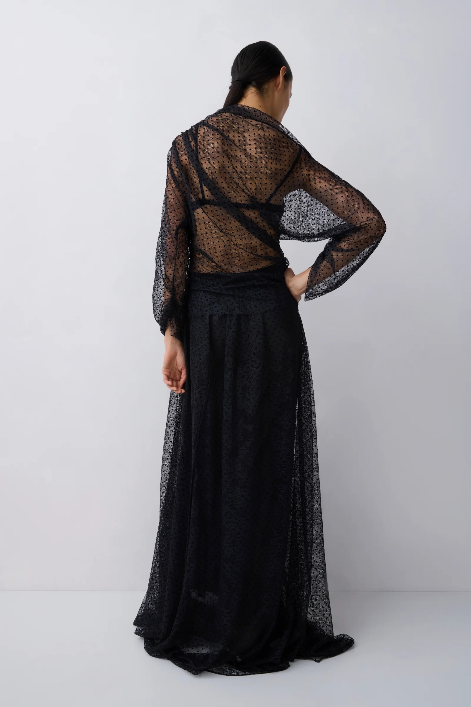 BLACK SPOT LACE DECODE LONG SLEEVE TOP - Image 5