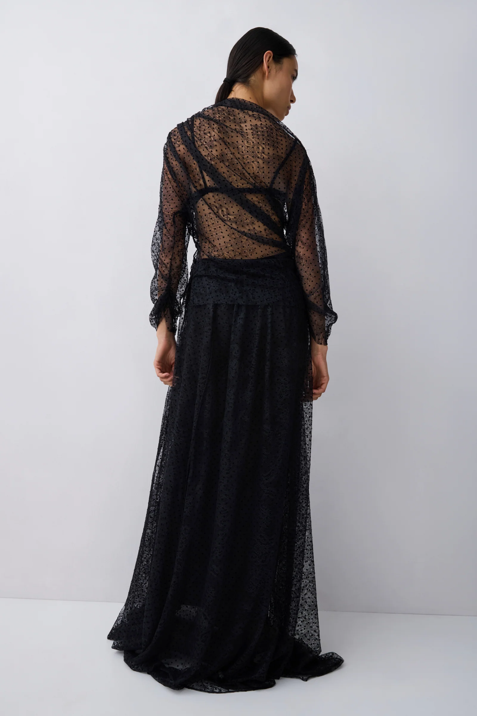 BLACK SPOT LACE DECODE LONG SLEEVE TOP - Image 6
