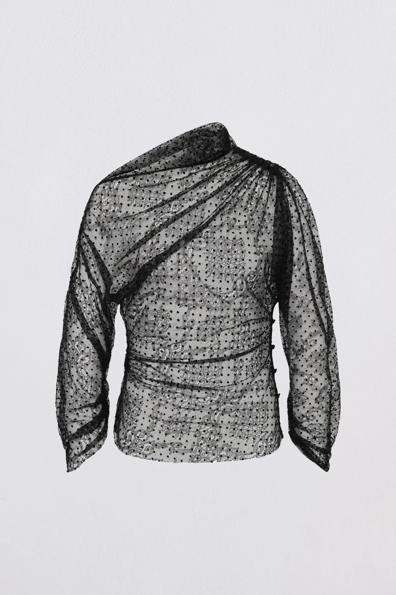 BLACK SPOT LACE DECODE LONG SLEEVE TOP - Image 7