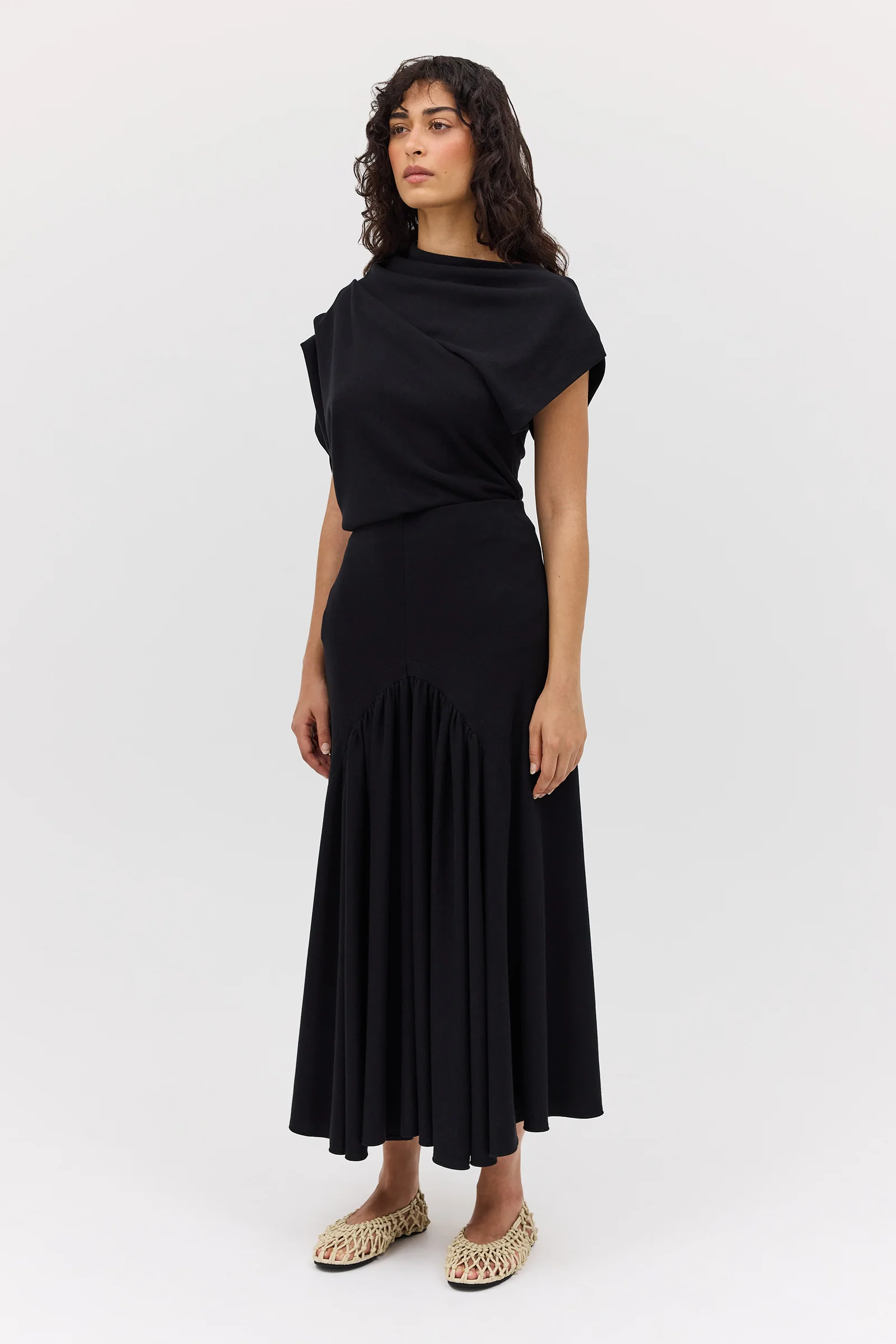 BLACK WOOL JERSEY BRACE SKIRT - Image 4