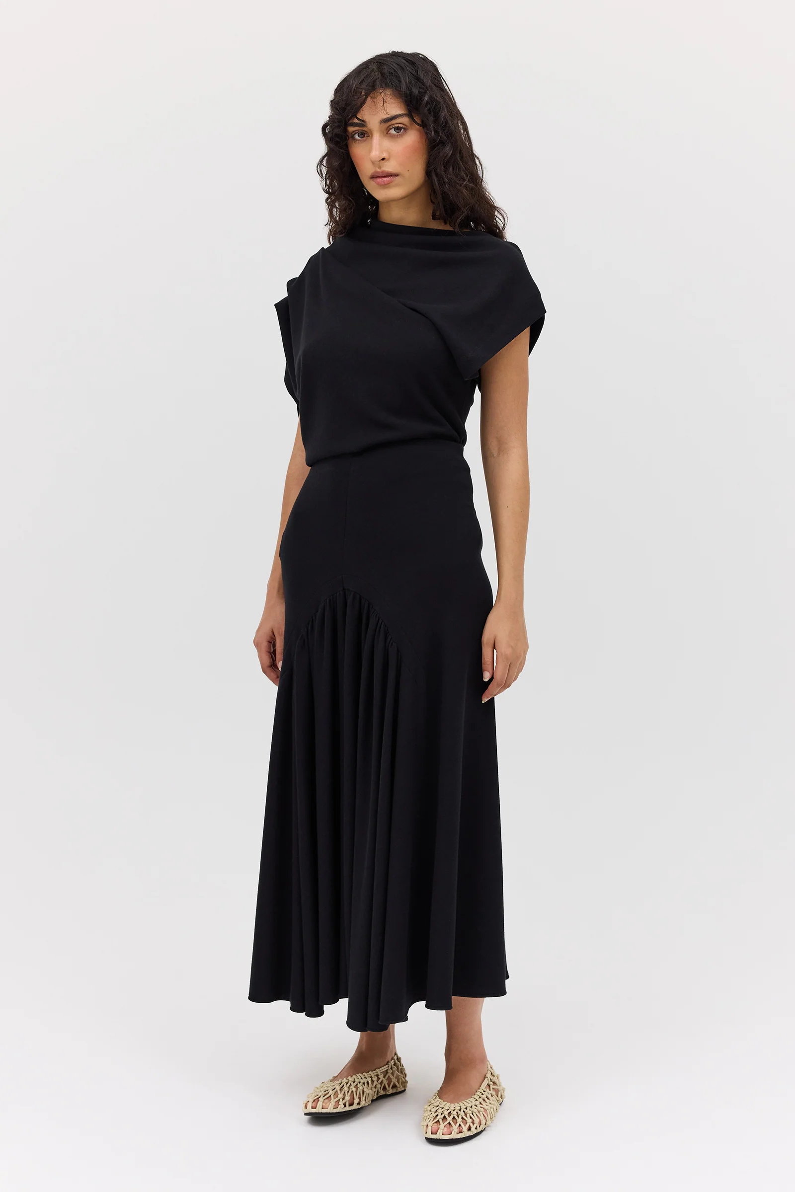 BLACK WOOL JERSEY BRACE SKIRT - Image 5