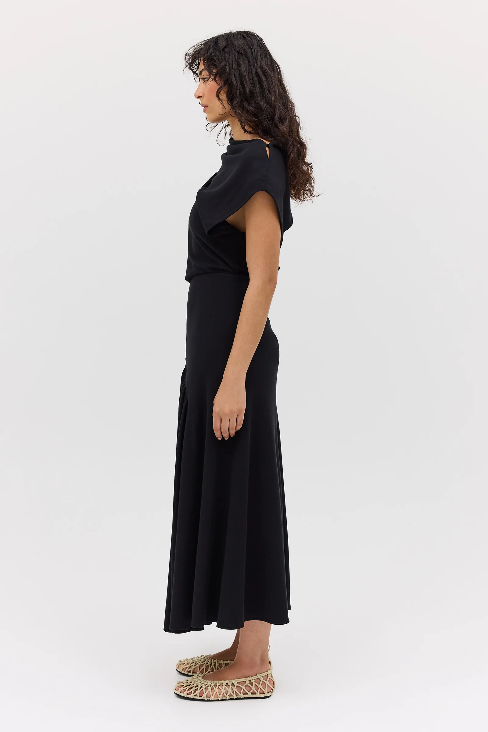 BLACK WOOL JERSEY BRACE SKIRT - Image 6