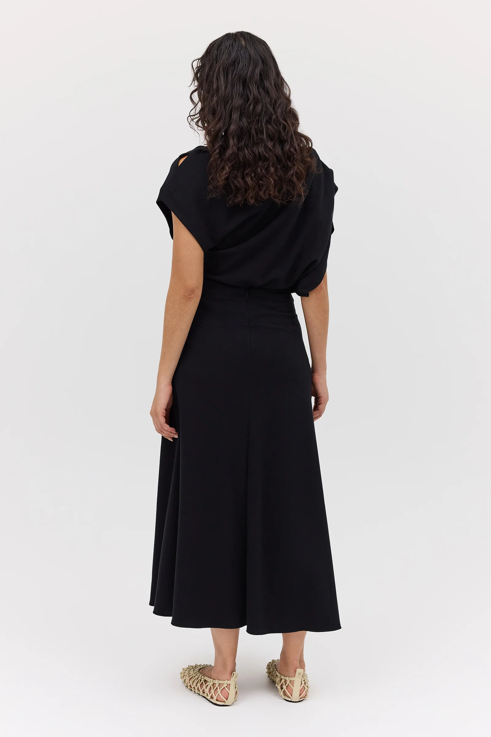 BLACK WOOL JERSEY BRACE SKIRT - Image 7