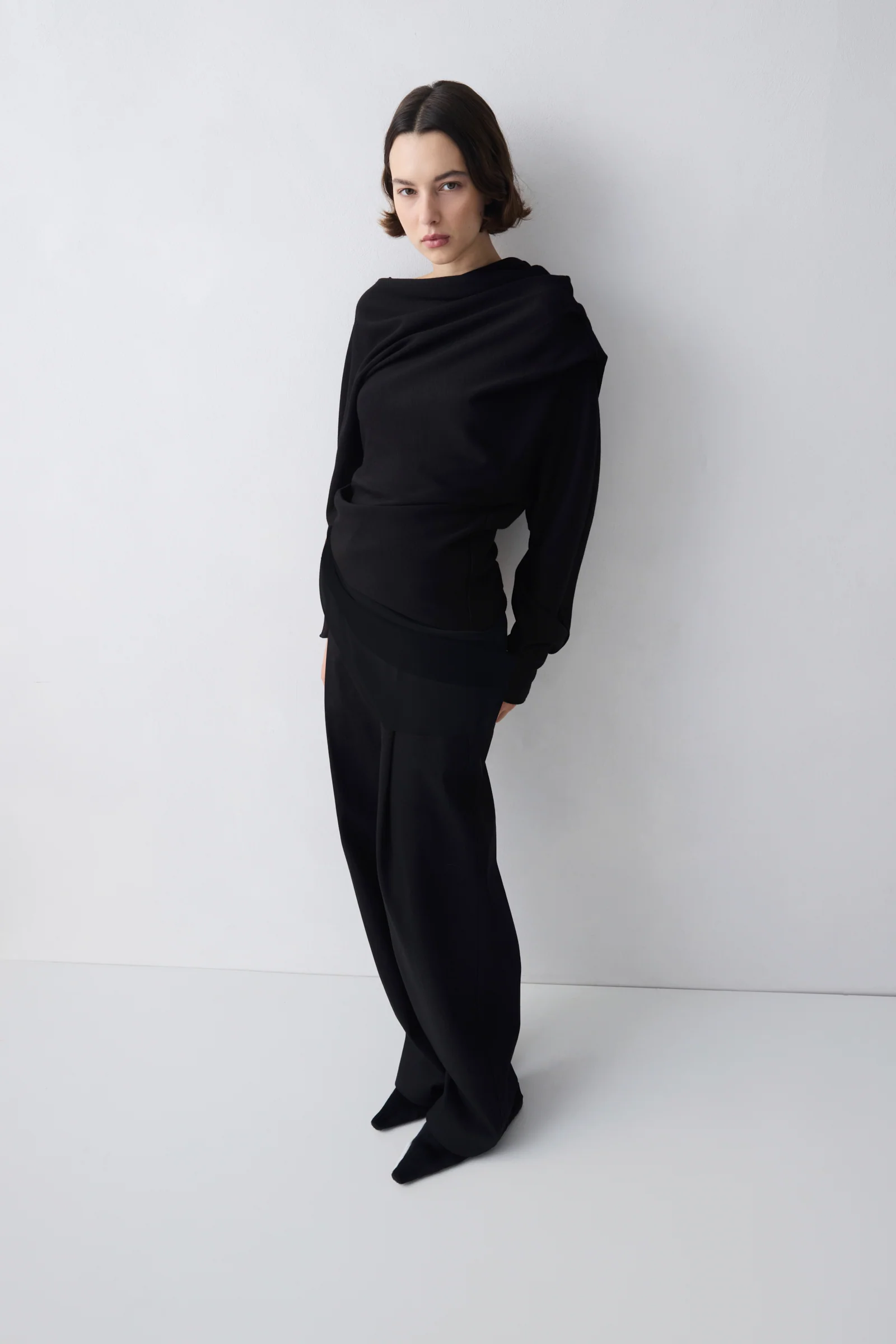 BLACK WOOL JERSEY DECODE LONG SEELVE TOP - Image 3