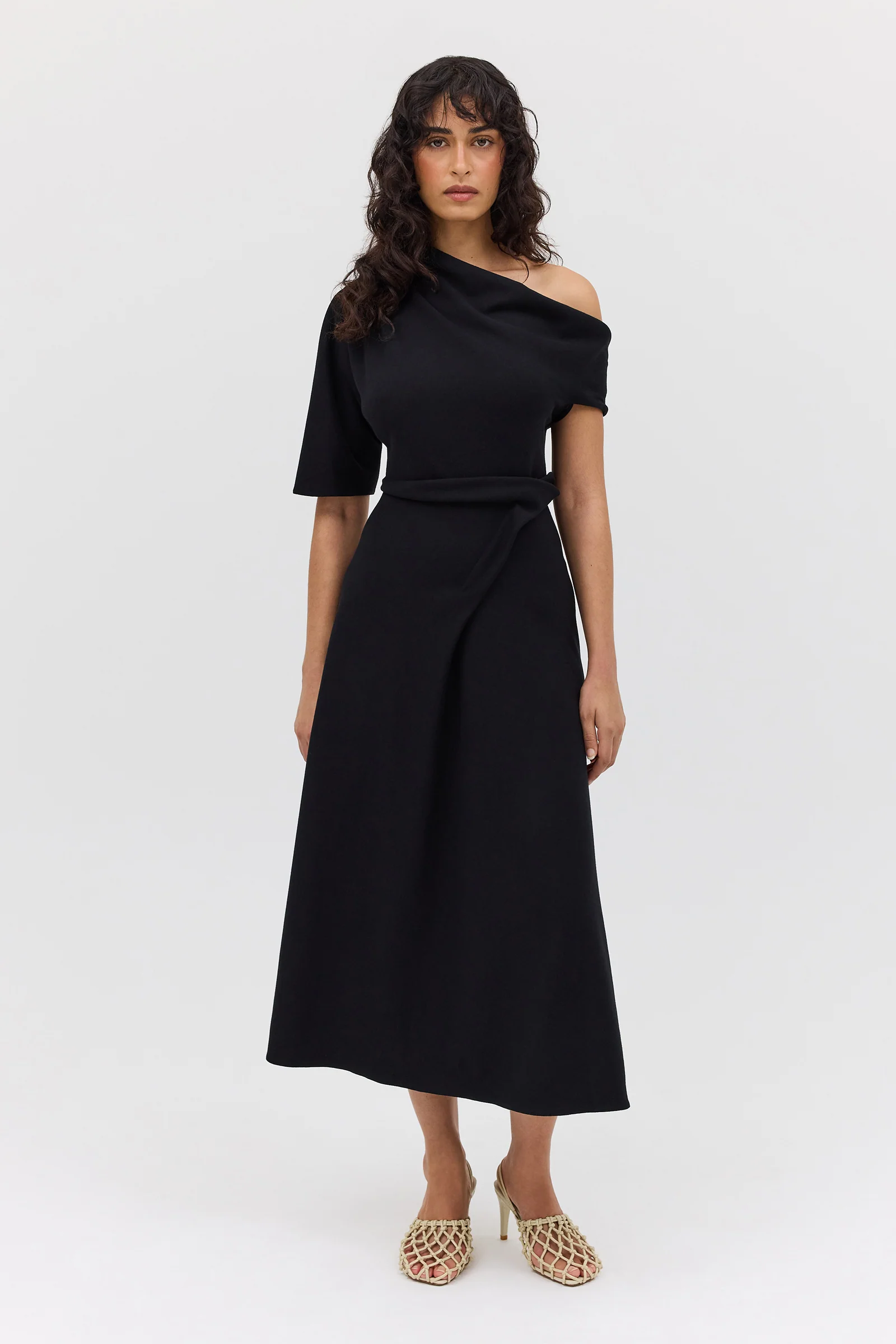 BLACK WOOL JERSEY ENCLOSE DRESS - Image 3