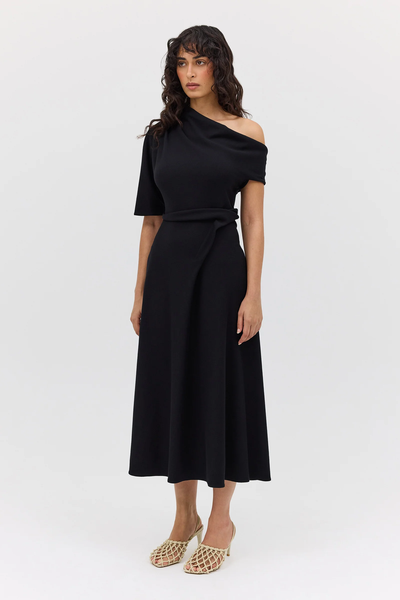 BLACK WOOL JERSEY ENCLOSE DRESS - Image 5