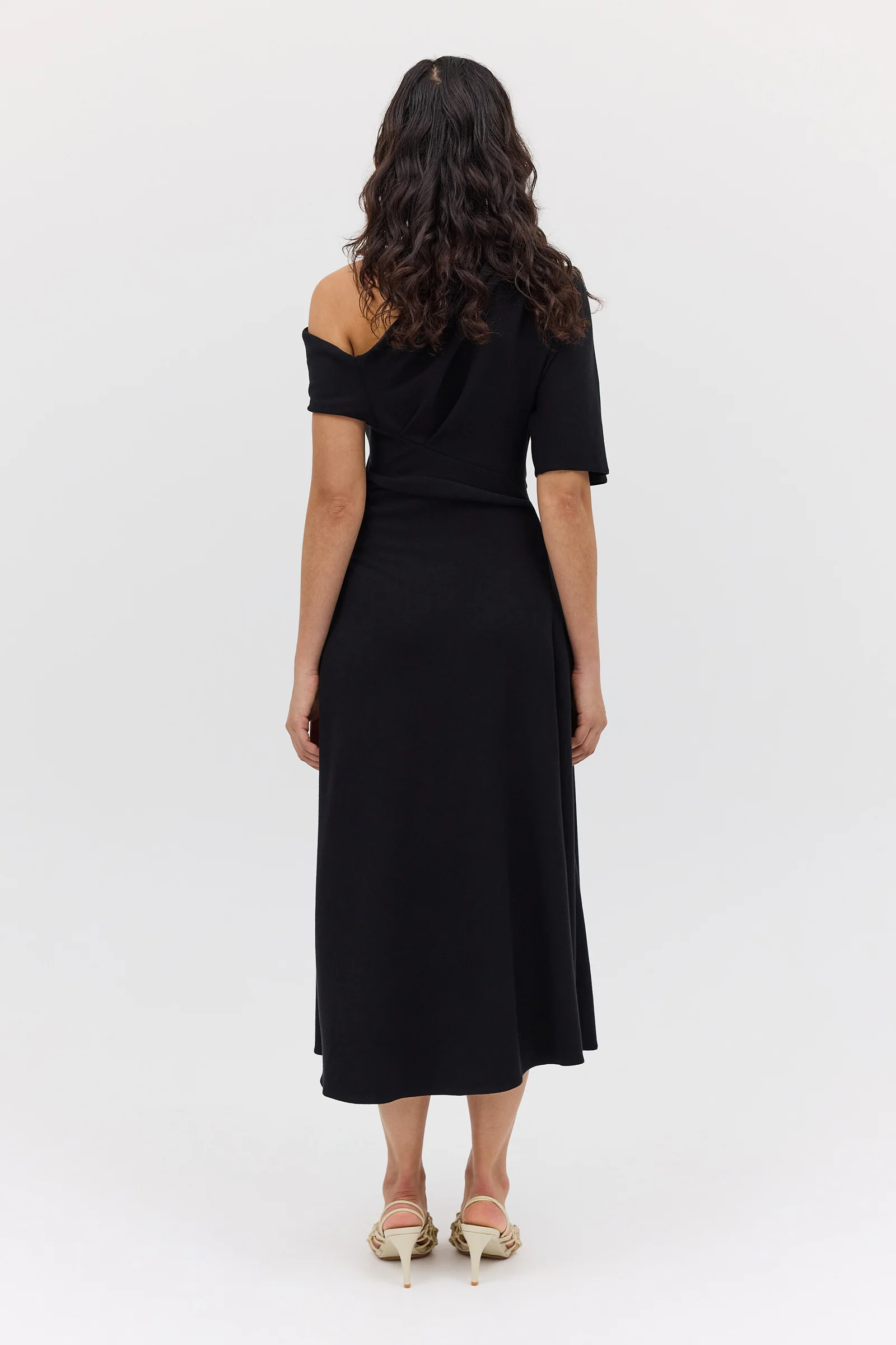 BLACK WOOL JERSEY ENCLOSE DRESS - Image 8