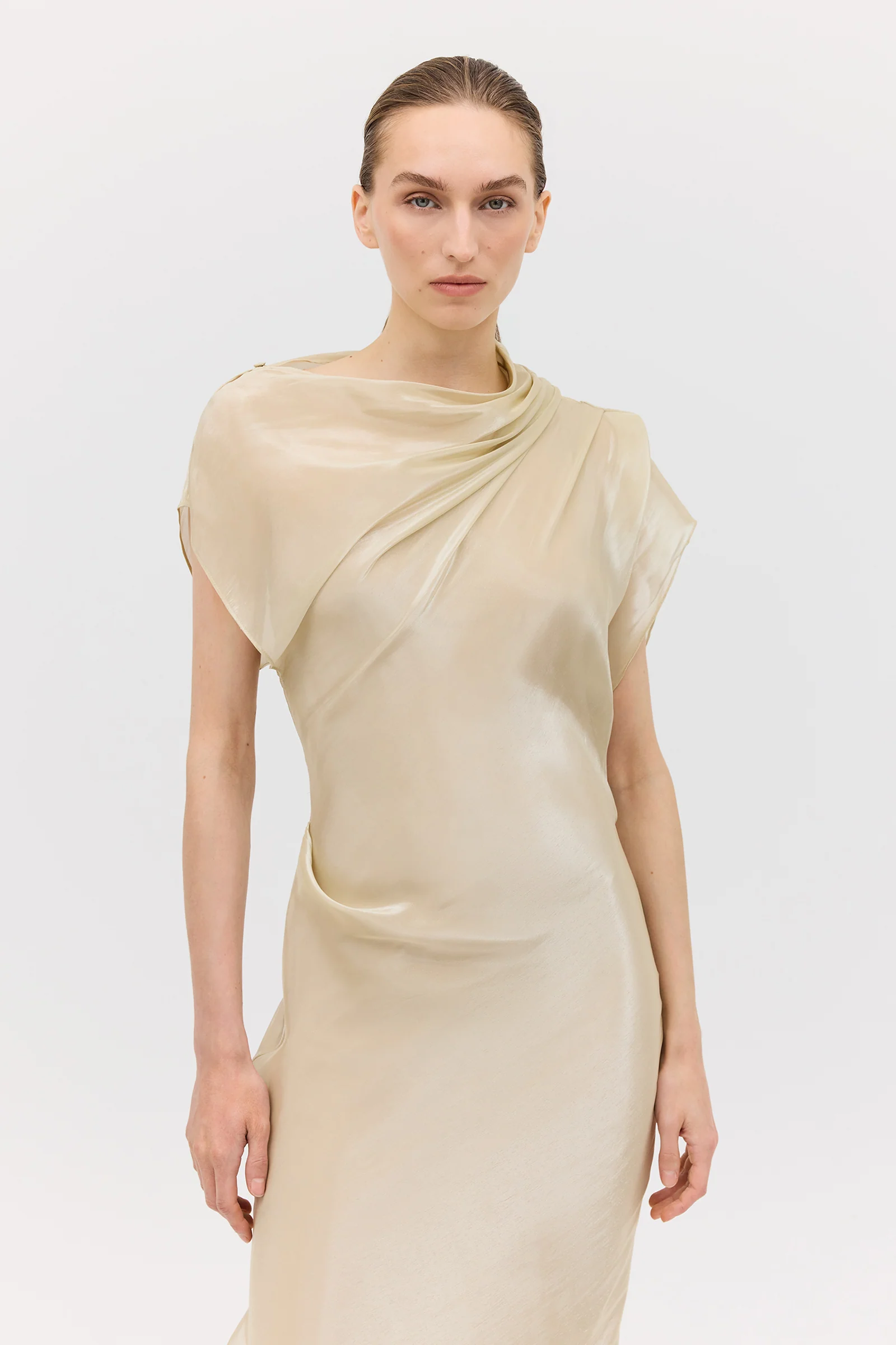 CHAMPAGNE LIQUID ORGANZA DECODE DRESS - Image 3