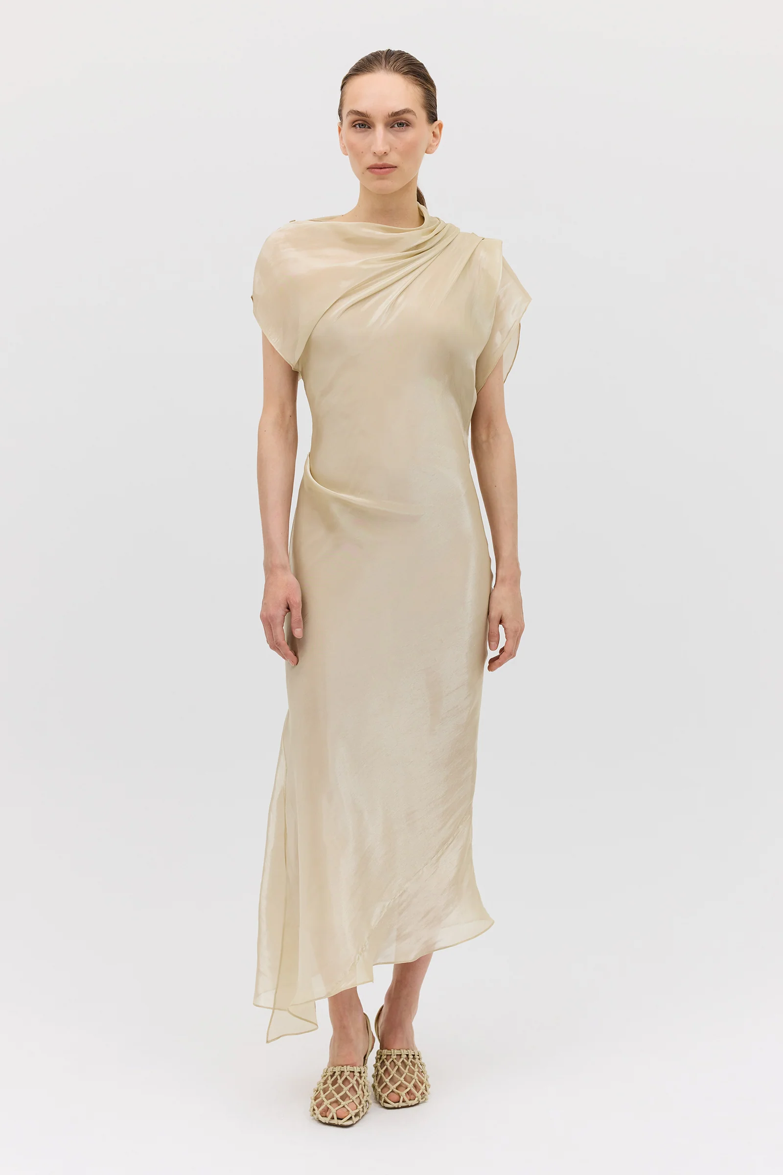 CHAMPAGNE LIQUID ORGANZA DECODE DRESS - Image 4