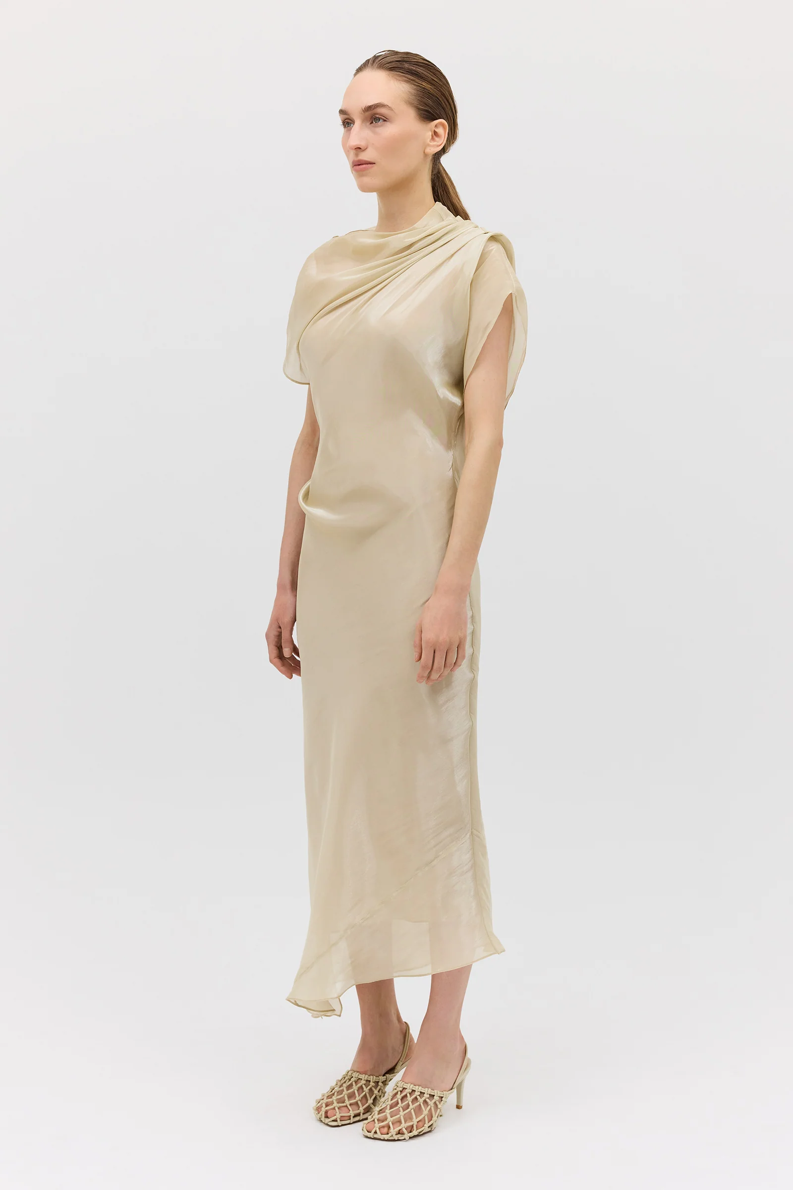 CHAMPAGNE LIQUID ORGANZA DECODE DRESS - Image 5