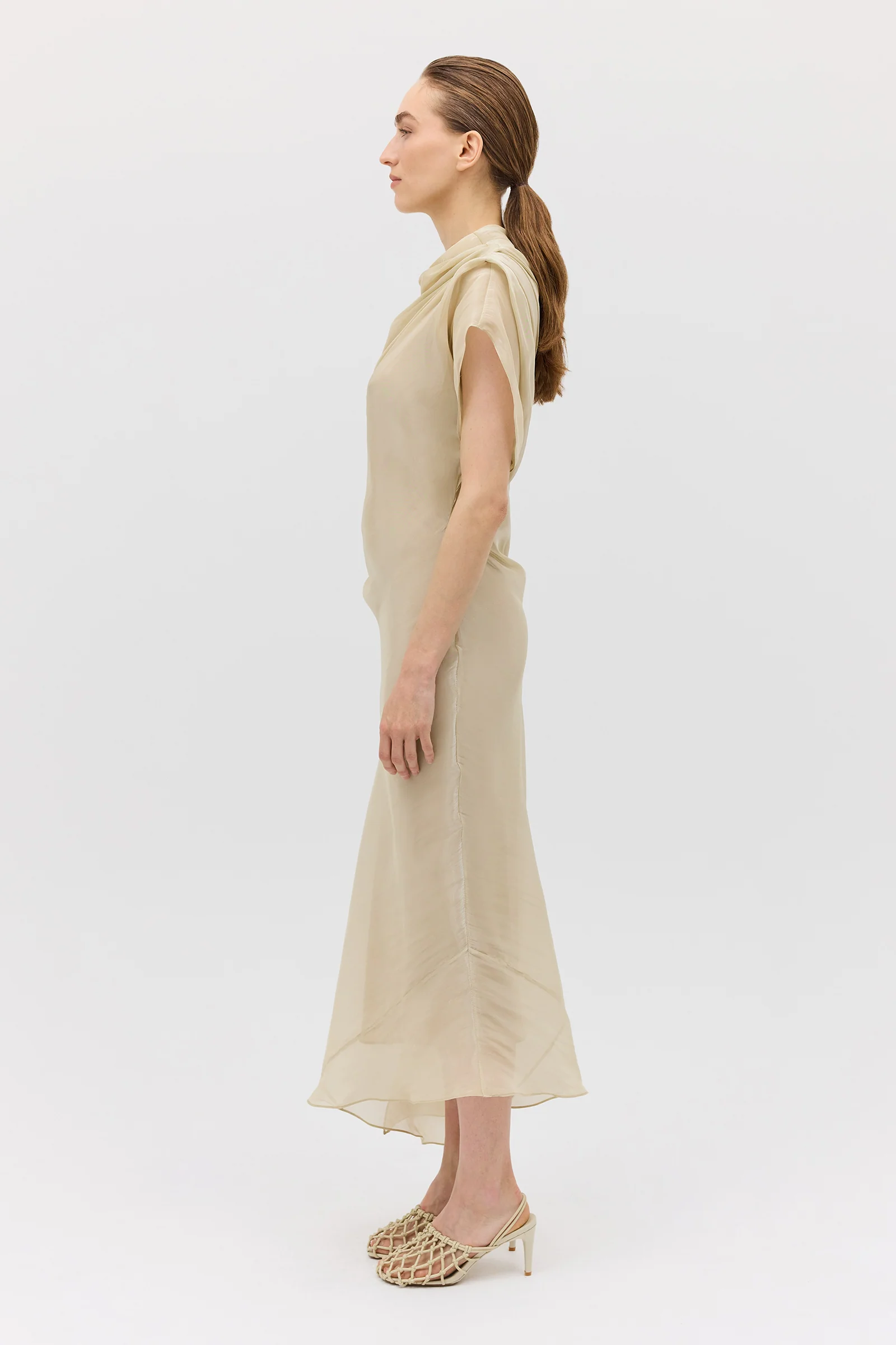 CHAMPAGNE LIQUID ORGANZA DECODE DRESS - Image 6