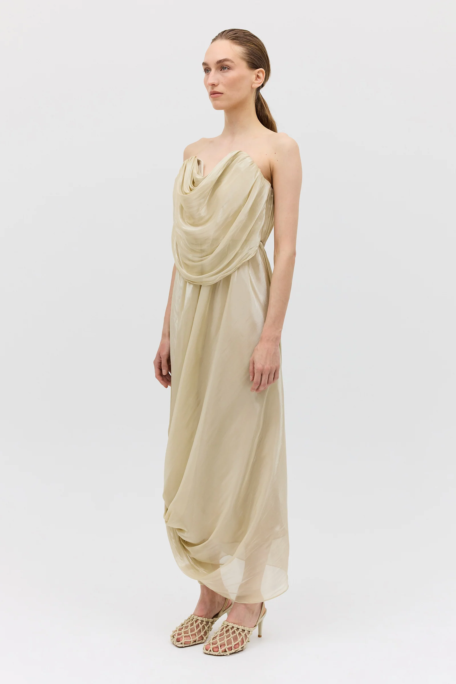 CHAMPAGNE LIQUID ORGANZA TIDAL BUSTIER DRESS - Image 4