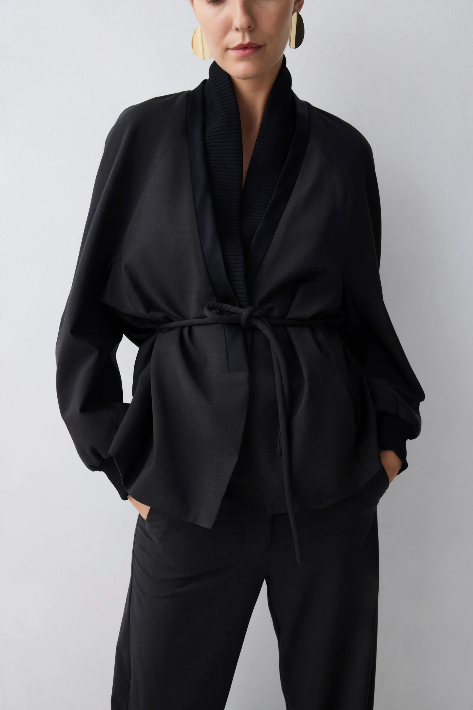 CHARCOAL WOOL SUITING AWAKEN BOMBER