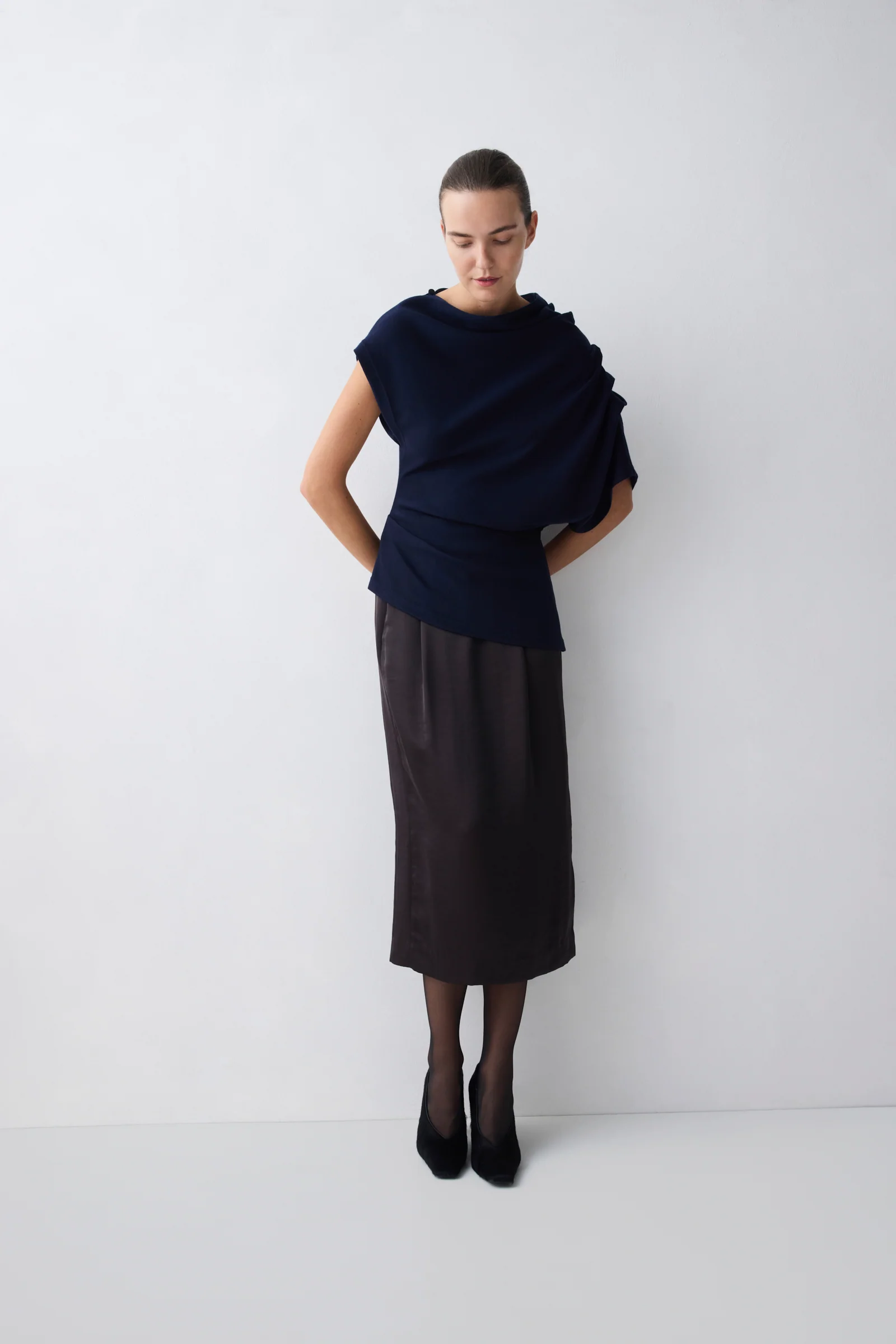 CHOCOLATE SATIN SUITING EMBER SKIRT