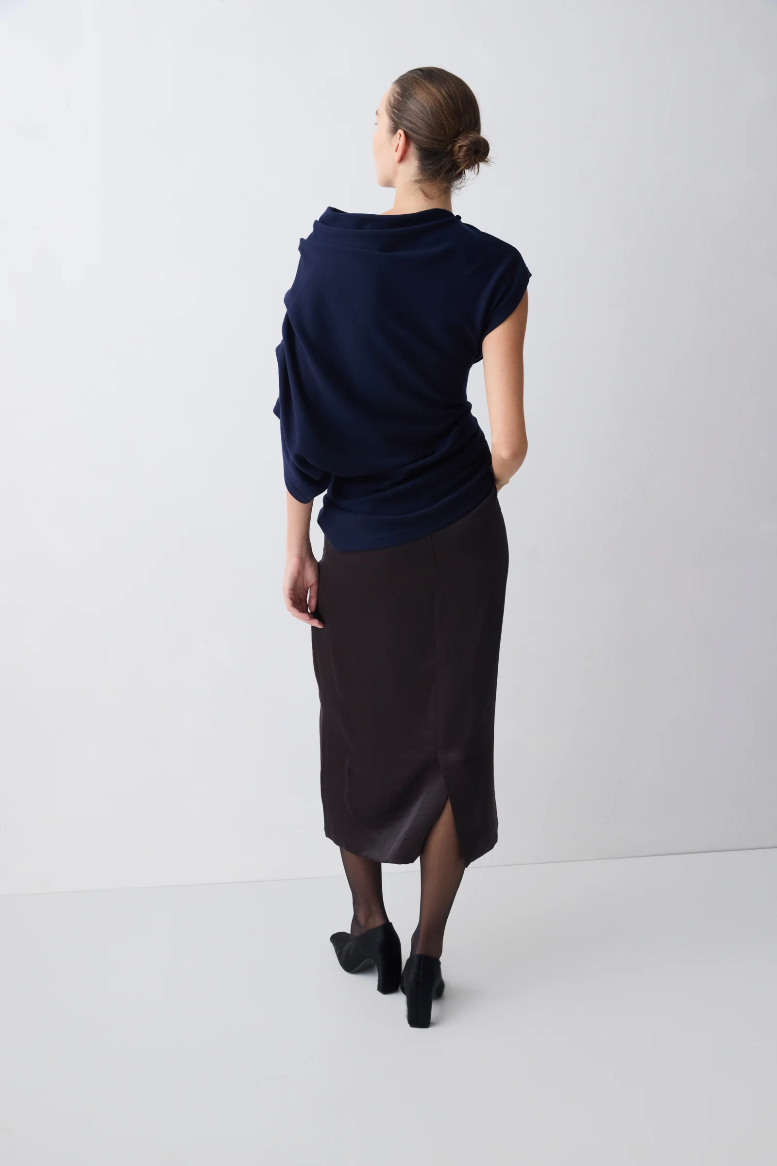 CHOCOLATE SATIN SUITING EMBER SKIRT - Image 3
